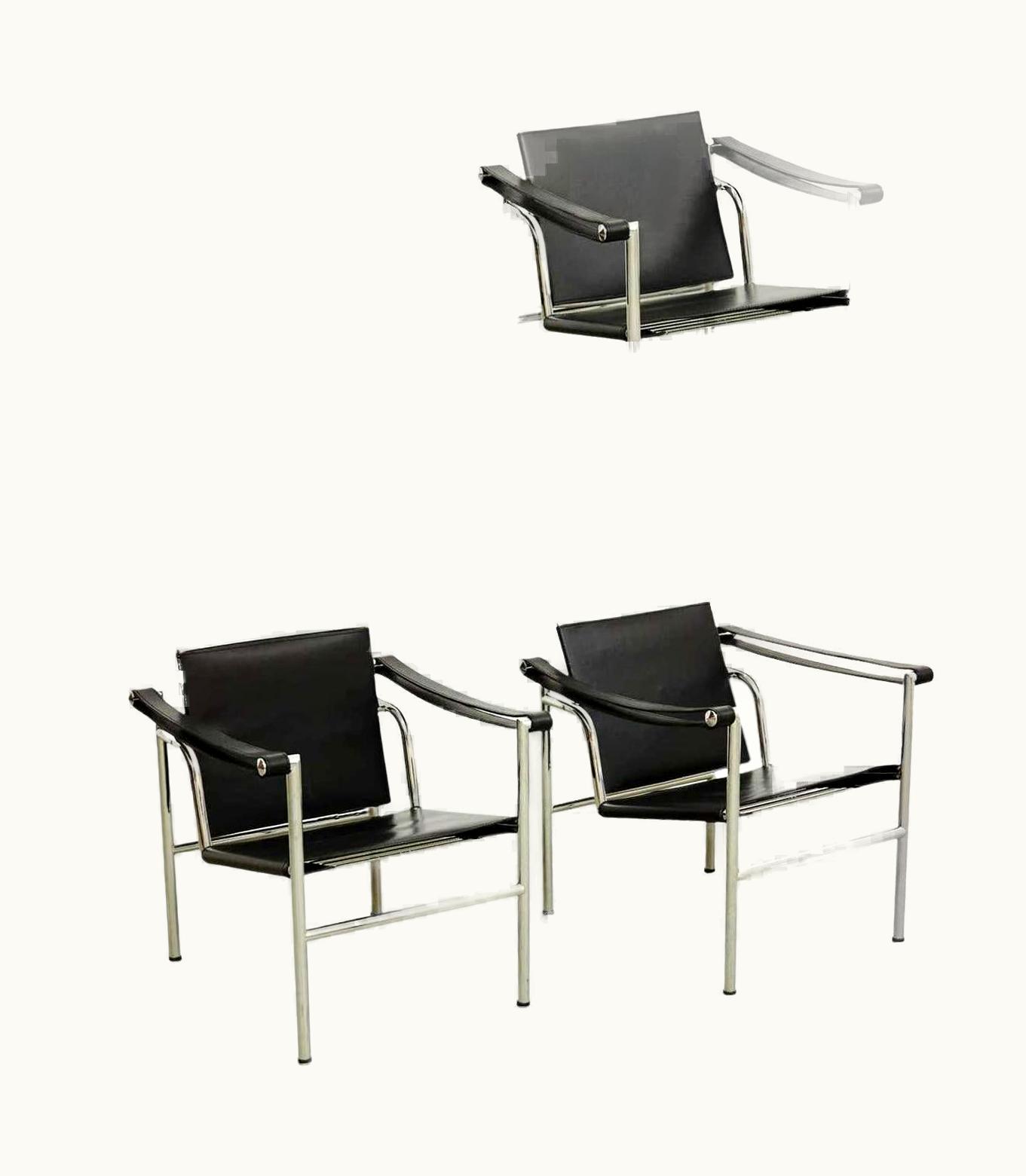 Le Corbusier;Charlotte Perriand;Pierre Jeanneret Le Corbusier;Charlotte Perriand;Pierre Jeanneret Set Of Four Le Corbusier, Pierre Jeanneret Charlotte Perriand LC1 Black Leather