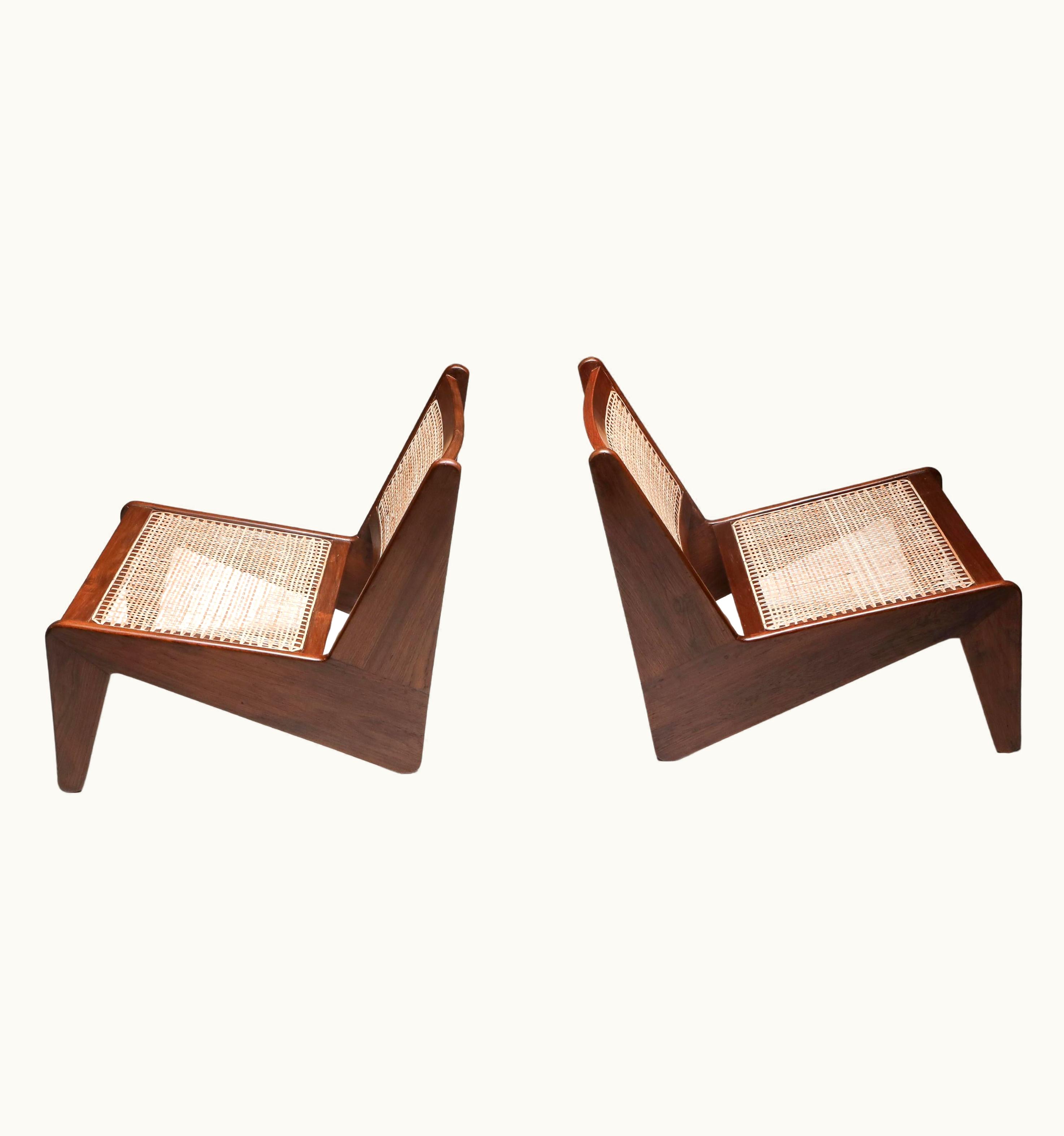 Pierre Jeanneret Pierre Jeanneret Kangaroo Chairs By Jeanneret, PJ-SI-59, Teak, Cane, India, Chandigarh, 1955