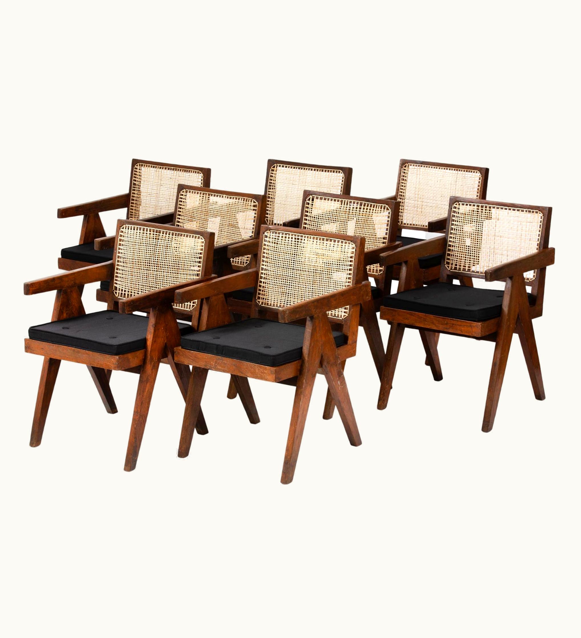 Pierre Jeanneret Pierre Jeanneret Set Of 8 Vintage Original Pierre Jeanneret Armchairs Dining Chairs PJ-SI-28-D