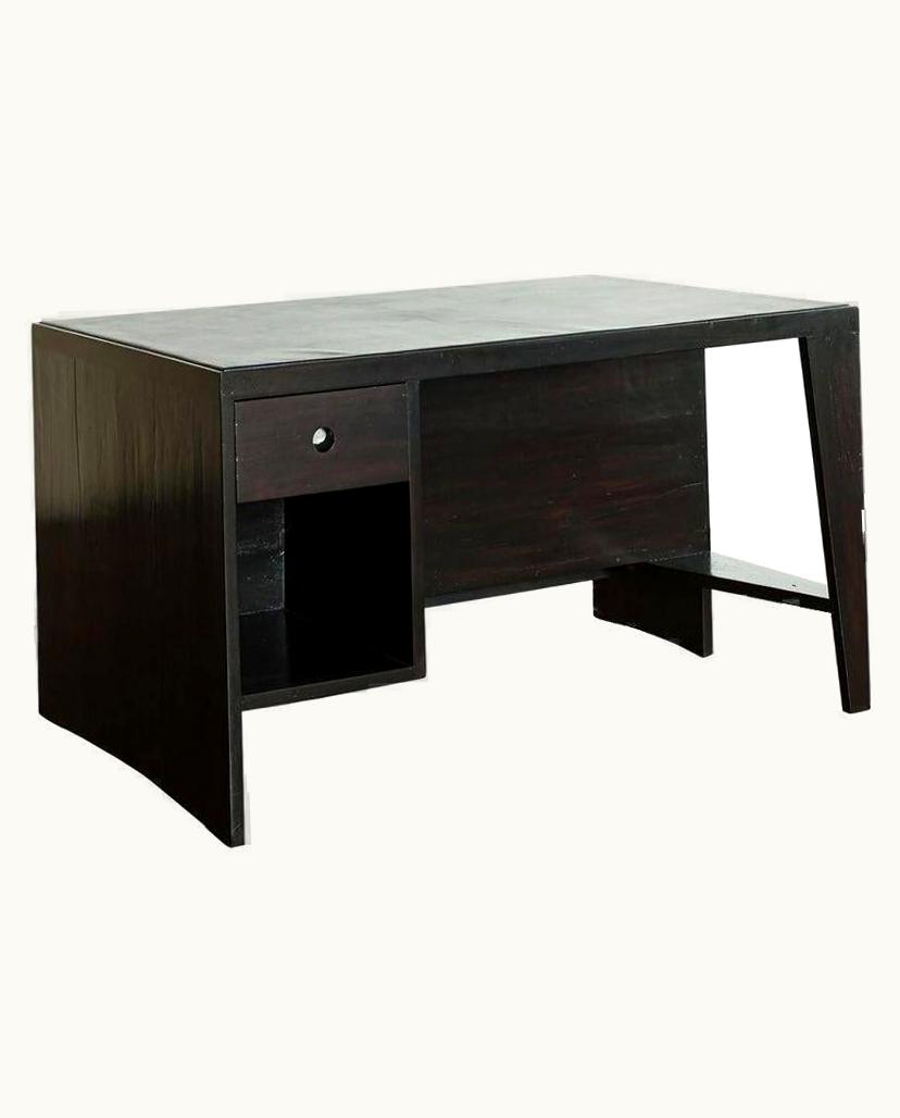 Pierre Jeanneret Pierre Jeanneret Pigeonhole Desk In Black Stain And Black Leather, India, 1950s