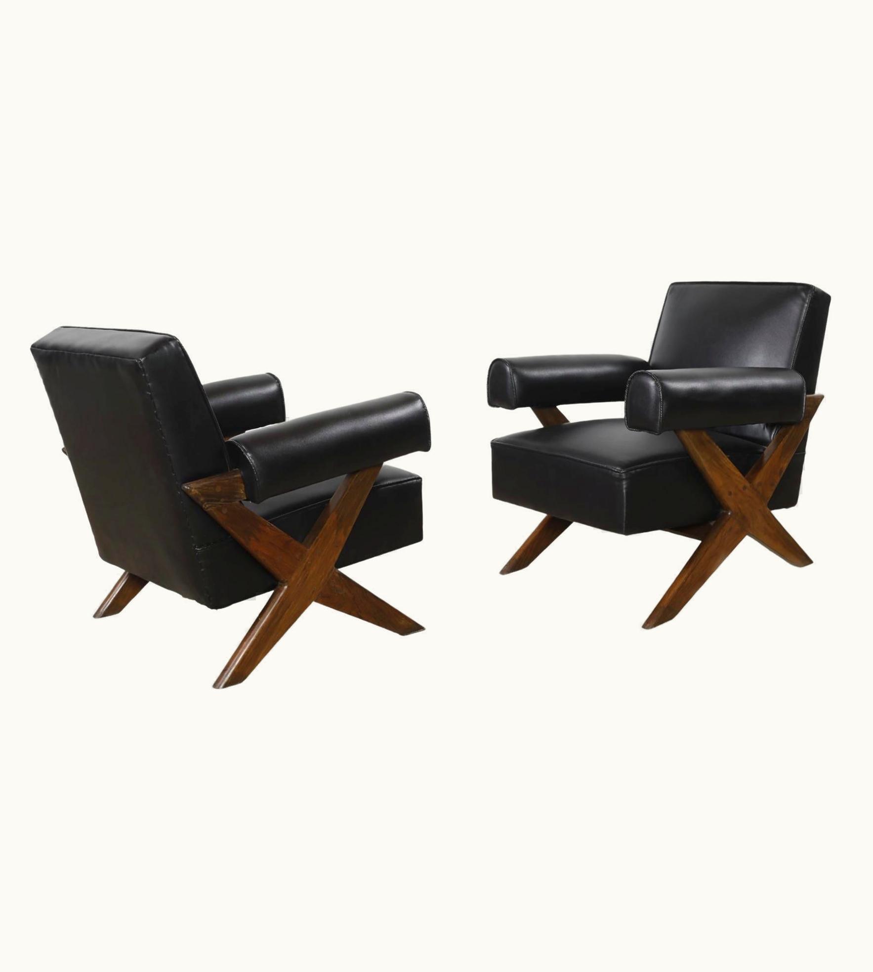 Pierre Jeanneret Pierre Jeanneret Two Pierre Jeanneret PJ-SI-48-A Lounge Chairs / Authentic Mid-Century Modern