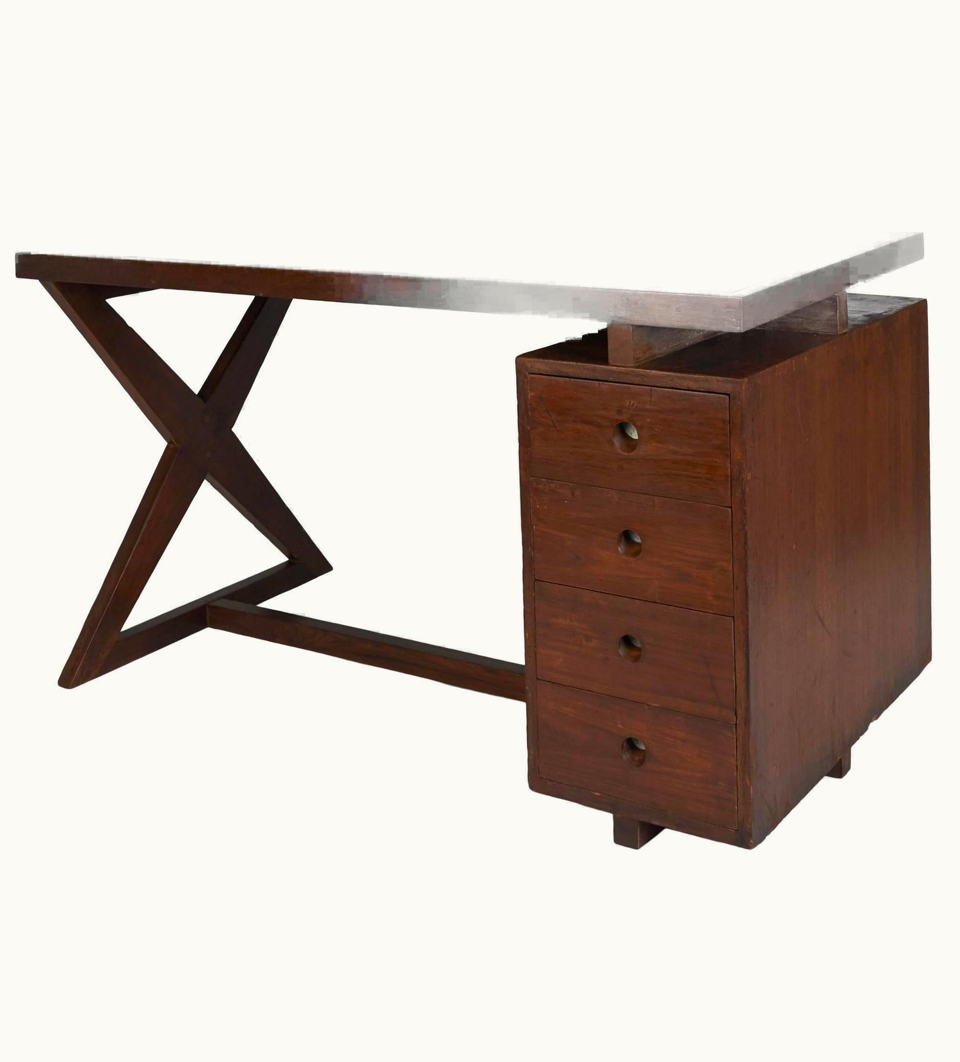 Pierre Jeanneret Pierre Jeanneret: Rare, Spectacular X Leg Chandigarh Desk, France/ India C. 1960