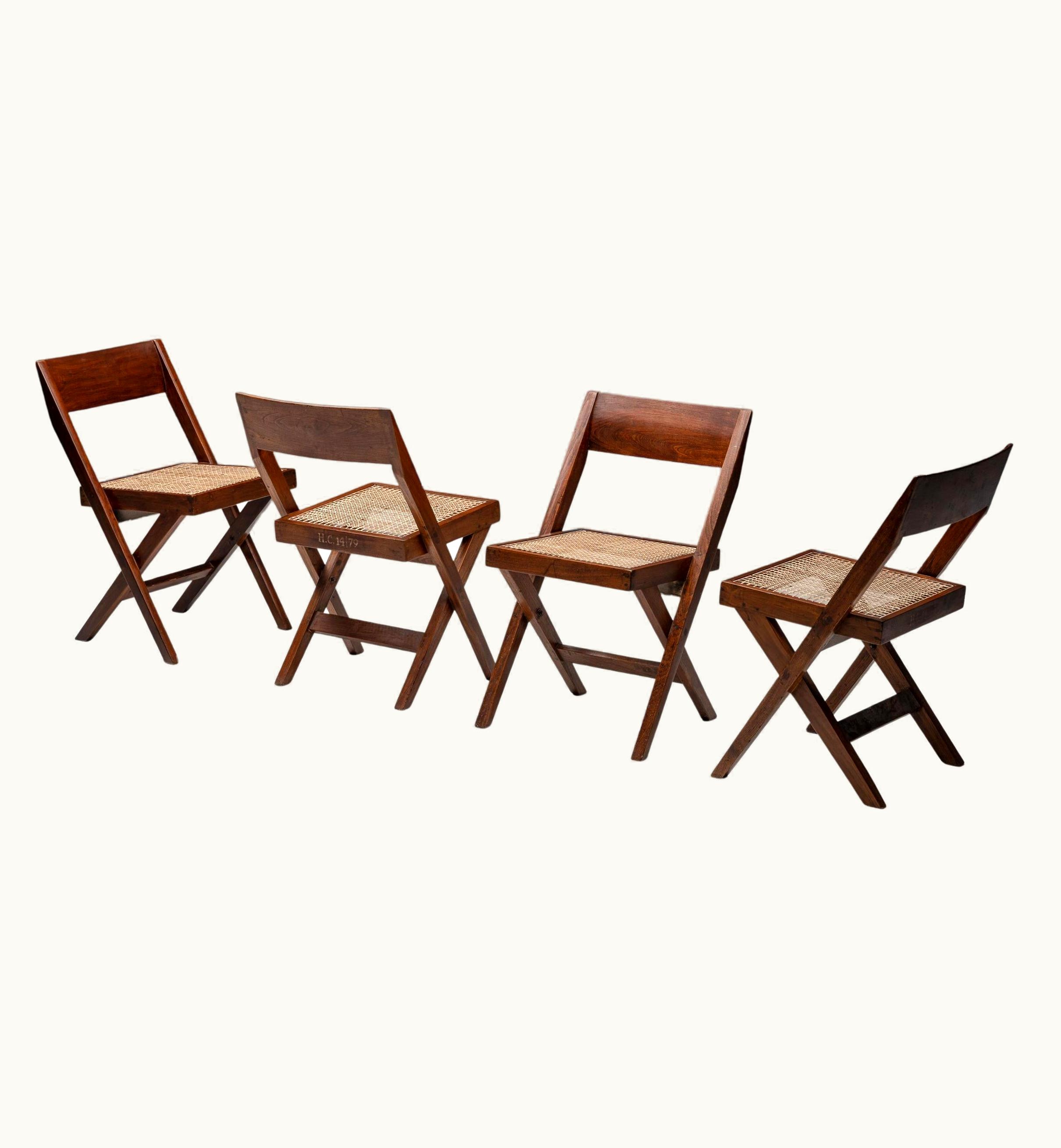 Pierre Jeanneret Pierre Jeanneret Library Chair By Pierre Jeanneret, 1950's, Chandigarh, Dining Chairs, Set Of Four