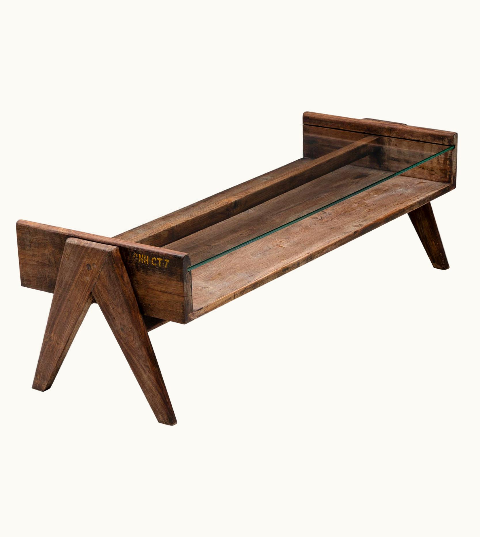 Pierre Jeanneret Pierre Jeanneret PJ-TB-05-A Coffee Table Chandigarh, Stained Teak, Glass, 1960's