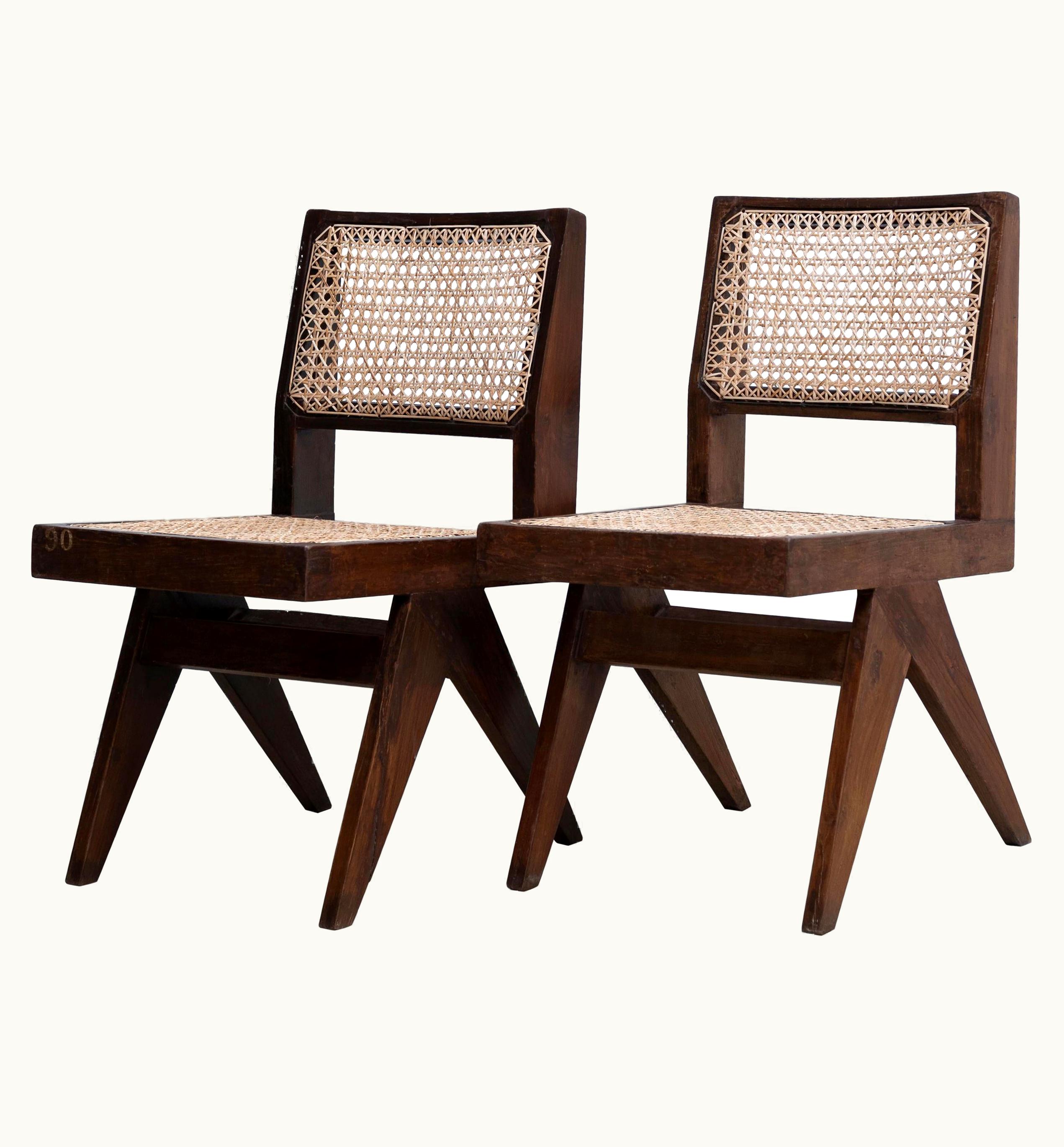 Pierre Jeanneret Pierre Jeanneret Armless Dining Chairs, Pair, Circa 1950s, Chandigarh, India UZ0187104
