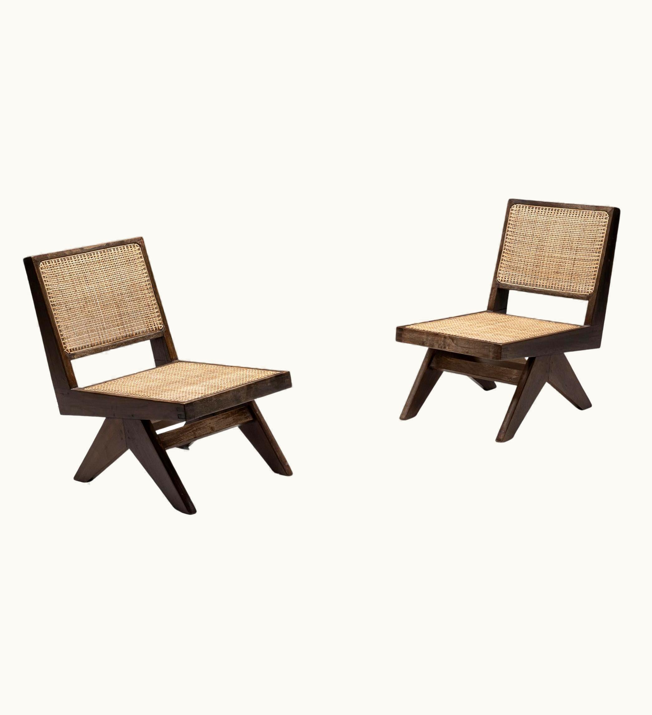 Pierre Jeanneret Pierre Jeanneret Armless Easy Chair By Pierre Jeanneret Rattan, Teak & Wood, Chandigarh, 1960s