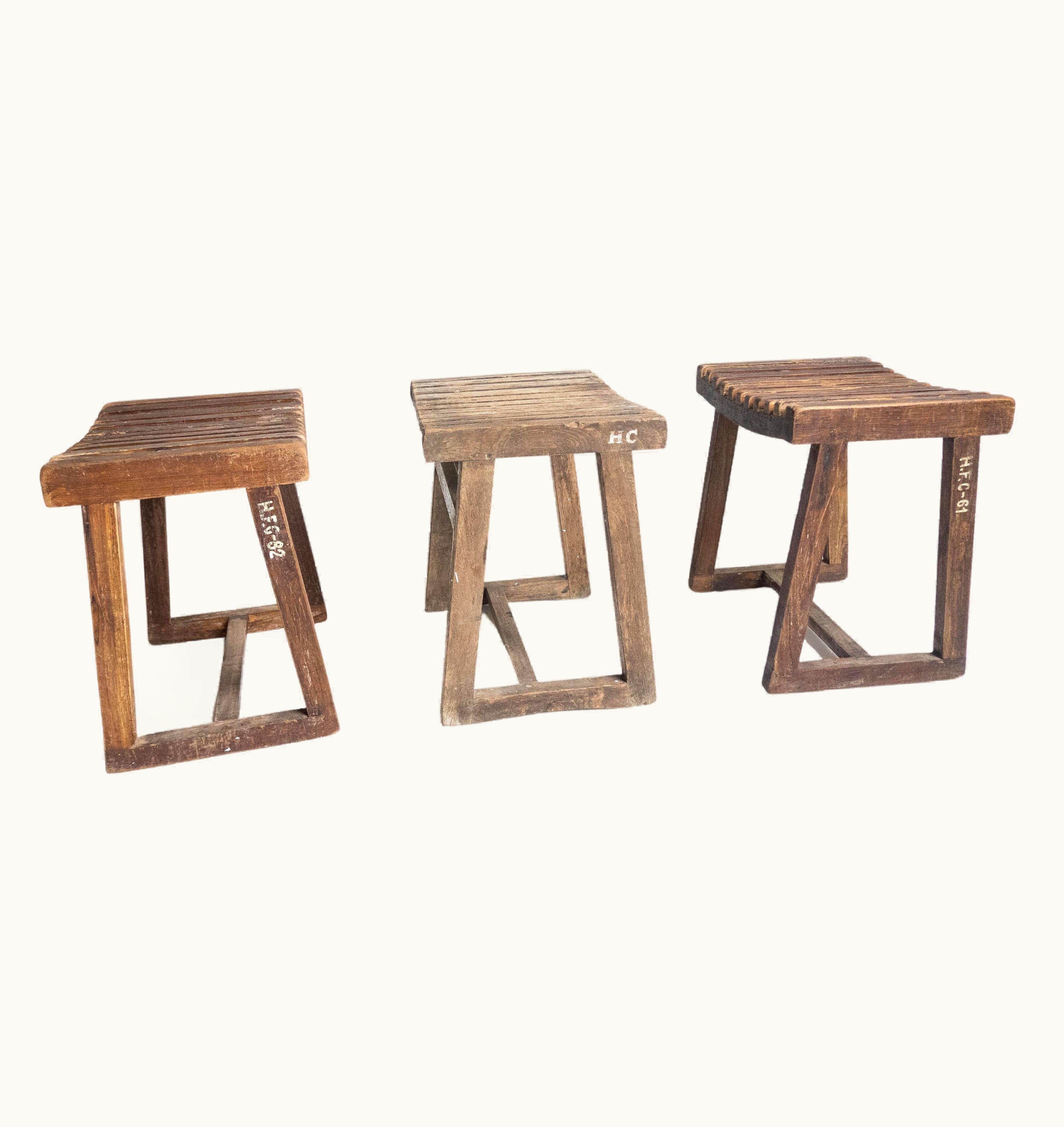 Pierre Jeanneret Pierre Jeanneret Set Of 3, Pierre Jeanneret Teak Low Stools