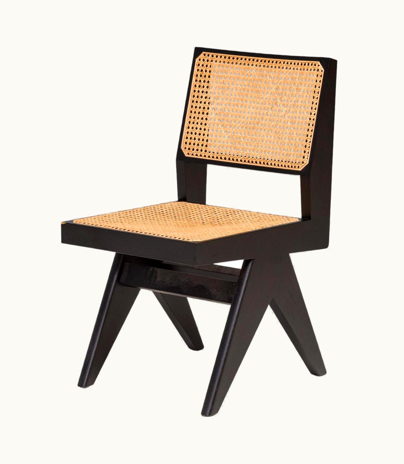 Pierre Jeanneret Cassina Capitol Black Stained Oak & Cane Complex Chair