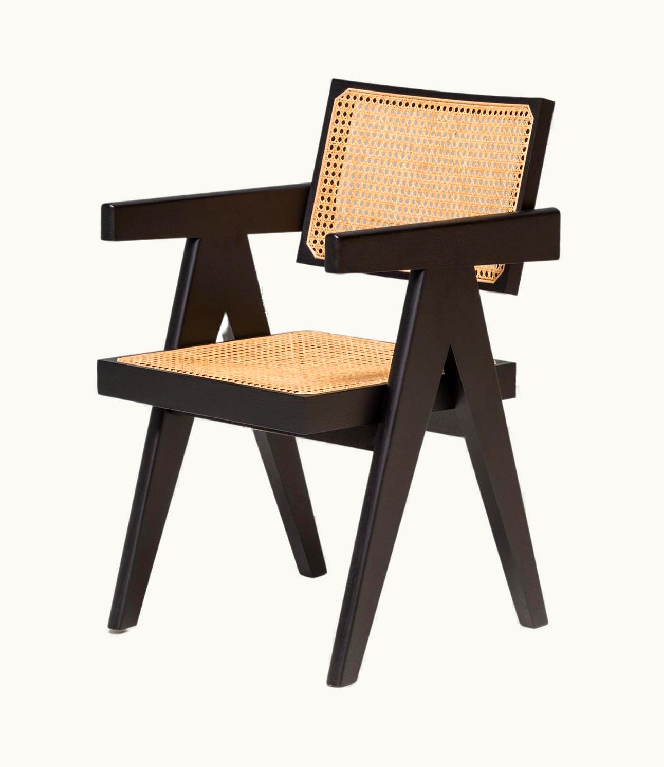 Pierre Jeanneret Pierre Jeanneret Cassina 501 Capitol Black Stained Oak & Cane Complex Dining Chair