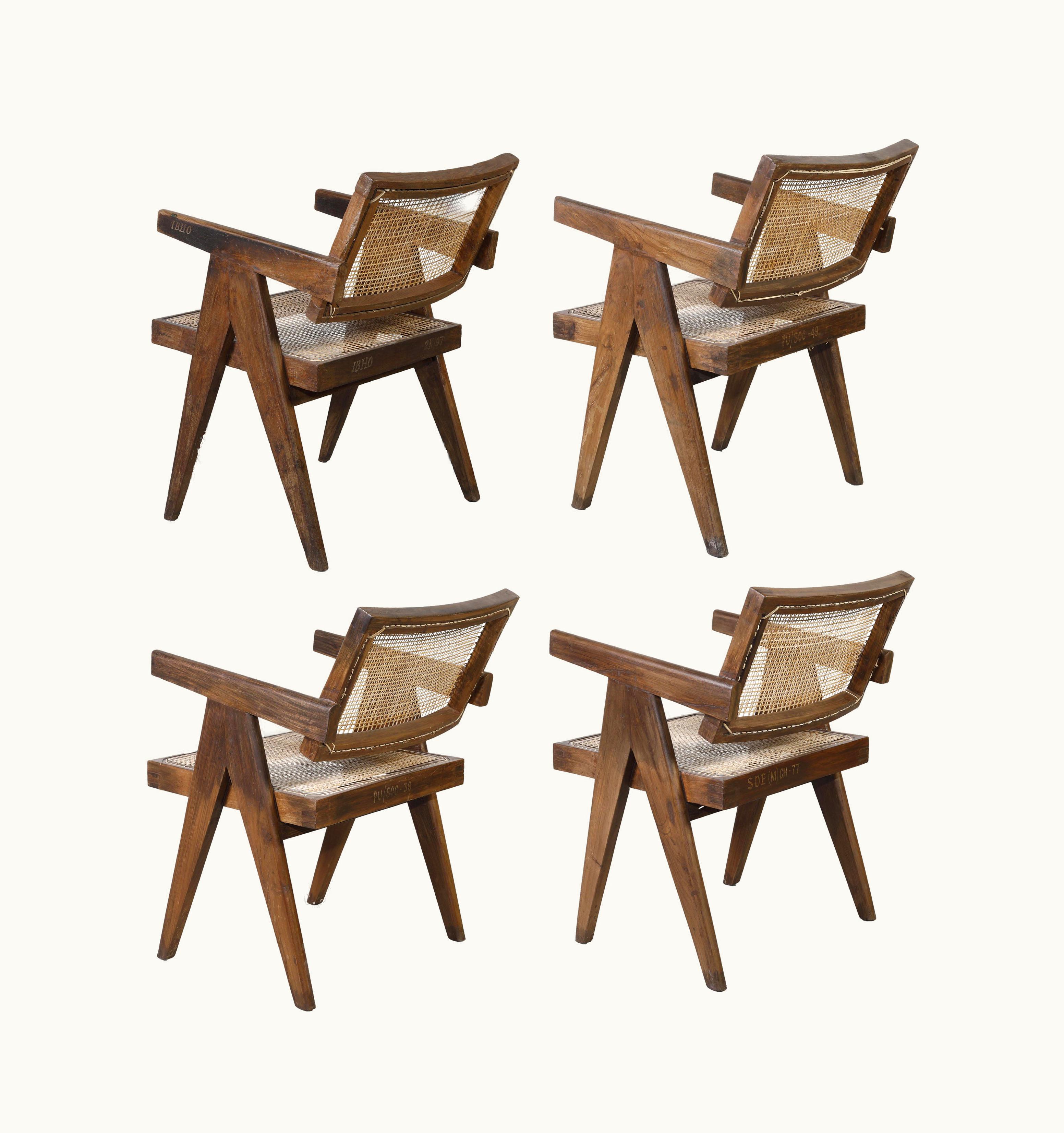 Pierre Jeanneret Pierre Jeanneret PJ-SI-28-a Set Of 4 Chairs / Authentic Mid-Century Modern