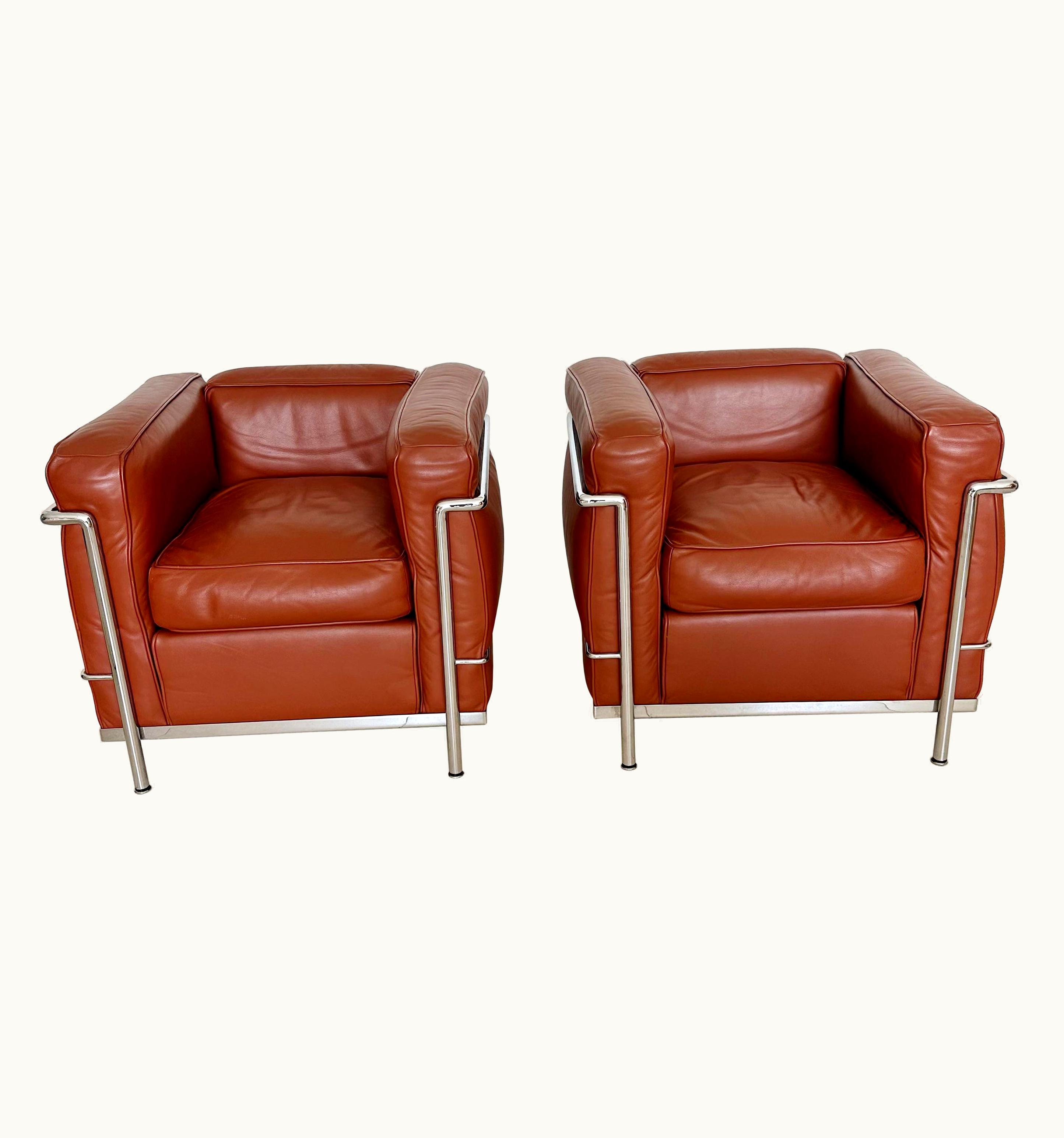 Le Corbusier;Charlotte Perriand;Pierre Jeanneret Le Corbusier;Charlotte Perriand;Pierre Jeanneret Pair Lc2 Armchairs, Le Corbusier By Cassina Circa 1980's