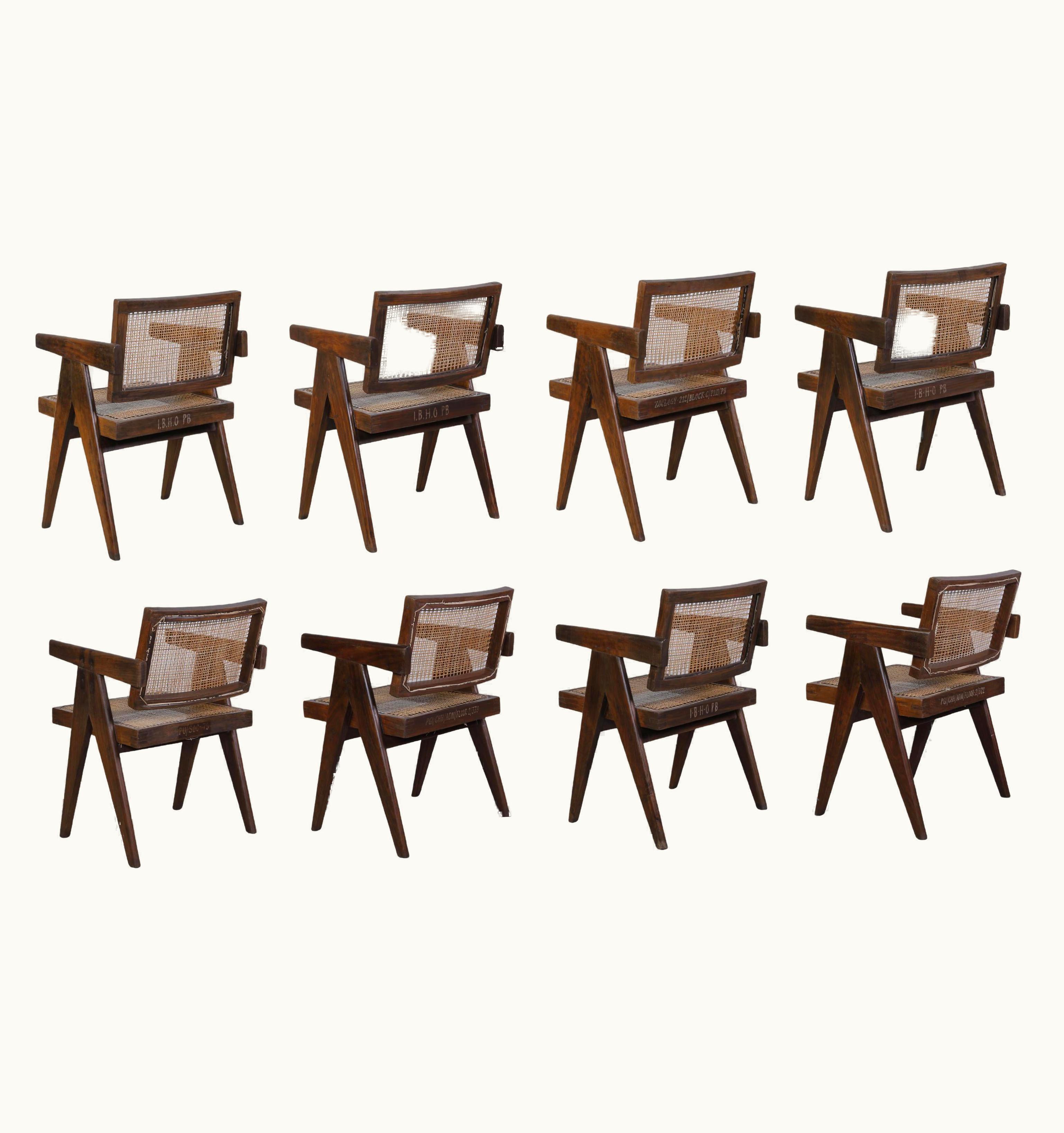 Pierre Jeanneret PJ-SI-28-A Set Of 8 Chairs / Authentic Mid-Century Modern