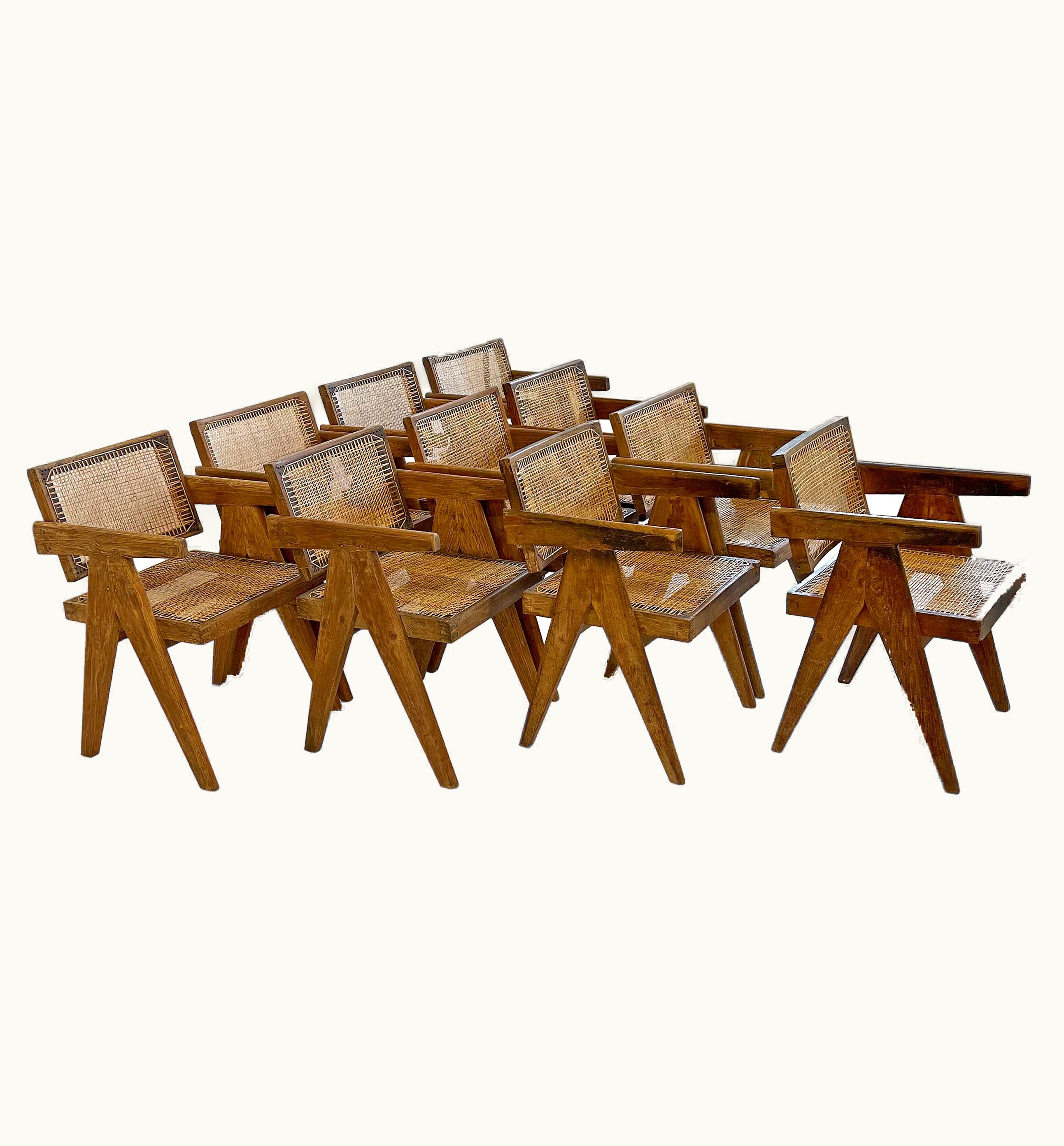 Pierre Jeanneret Pierre Jeanneret PJ-SI-28-A Dining Chairs Set Of 10 In Teak