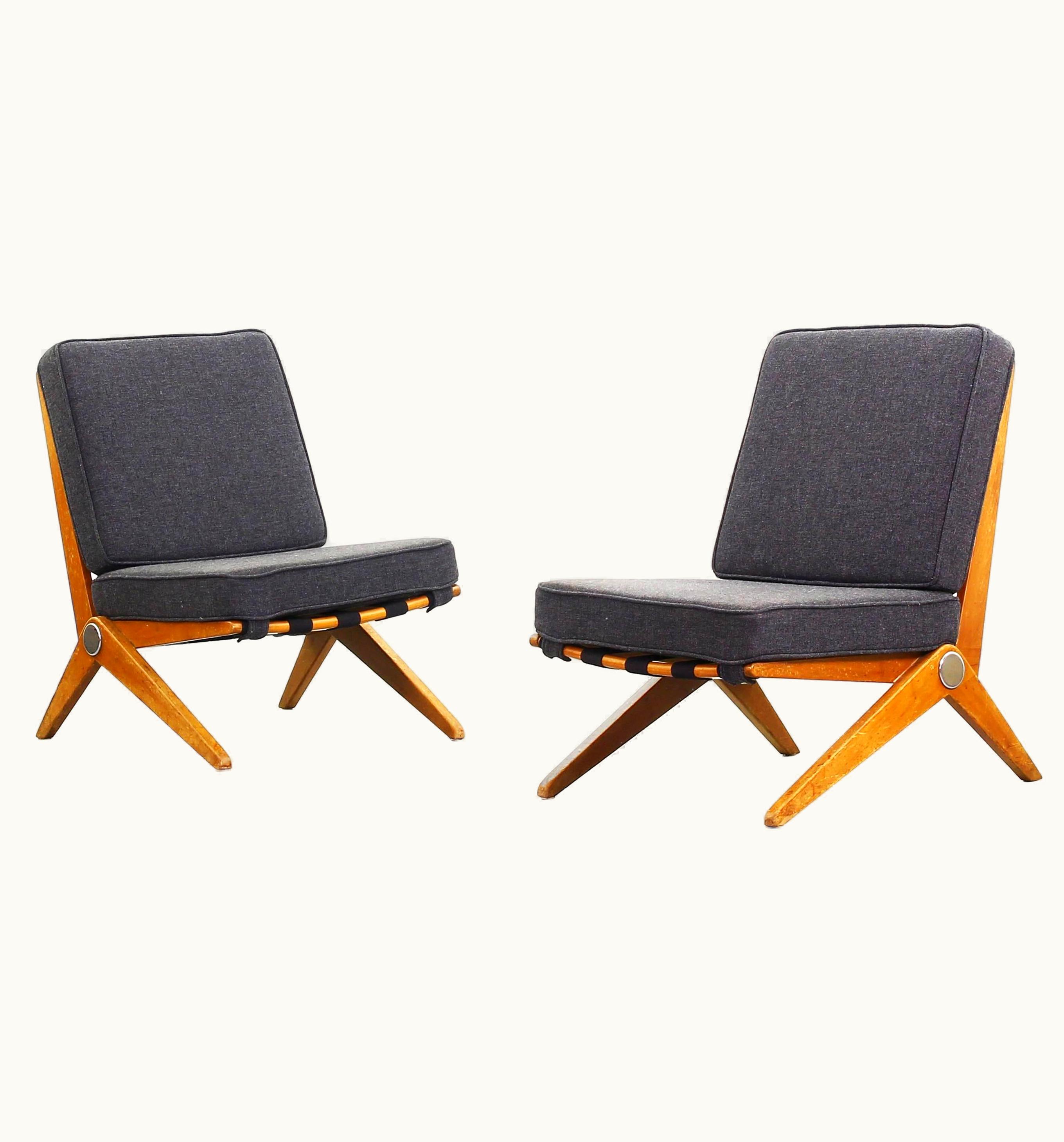 Pierre Jeanneret Pair Of Scissor Lounge Chairs By Pierre Jeanneret For Knoll International, 1957