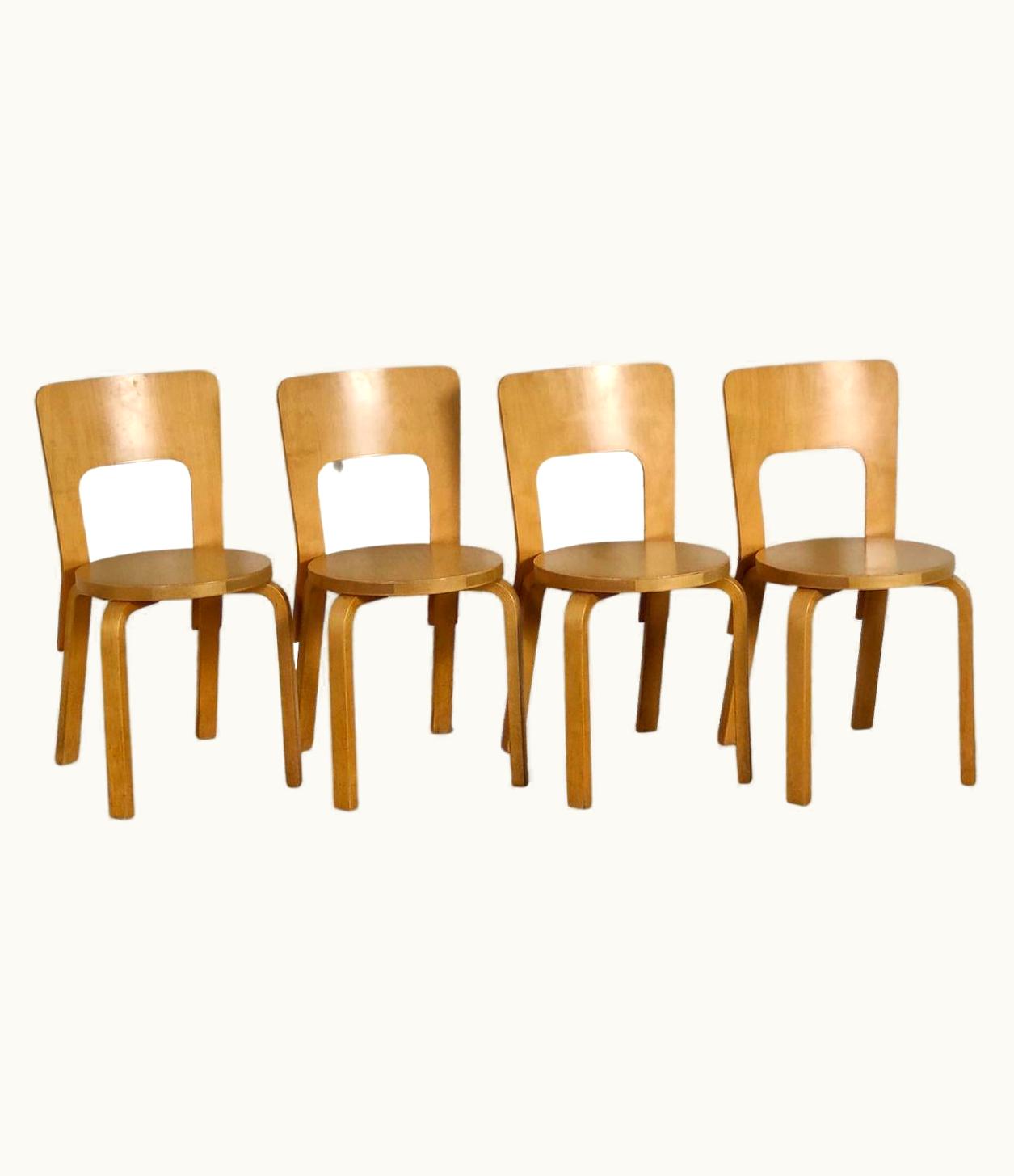 Alvar Aalto Alvar Aalto Set Of 4 Wooden Dining Chairs 66 Model By Alvar Aalto For Artek, 60s