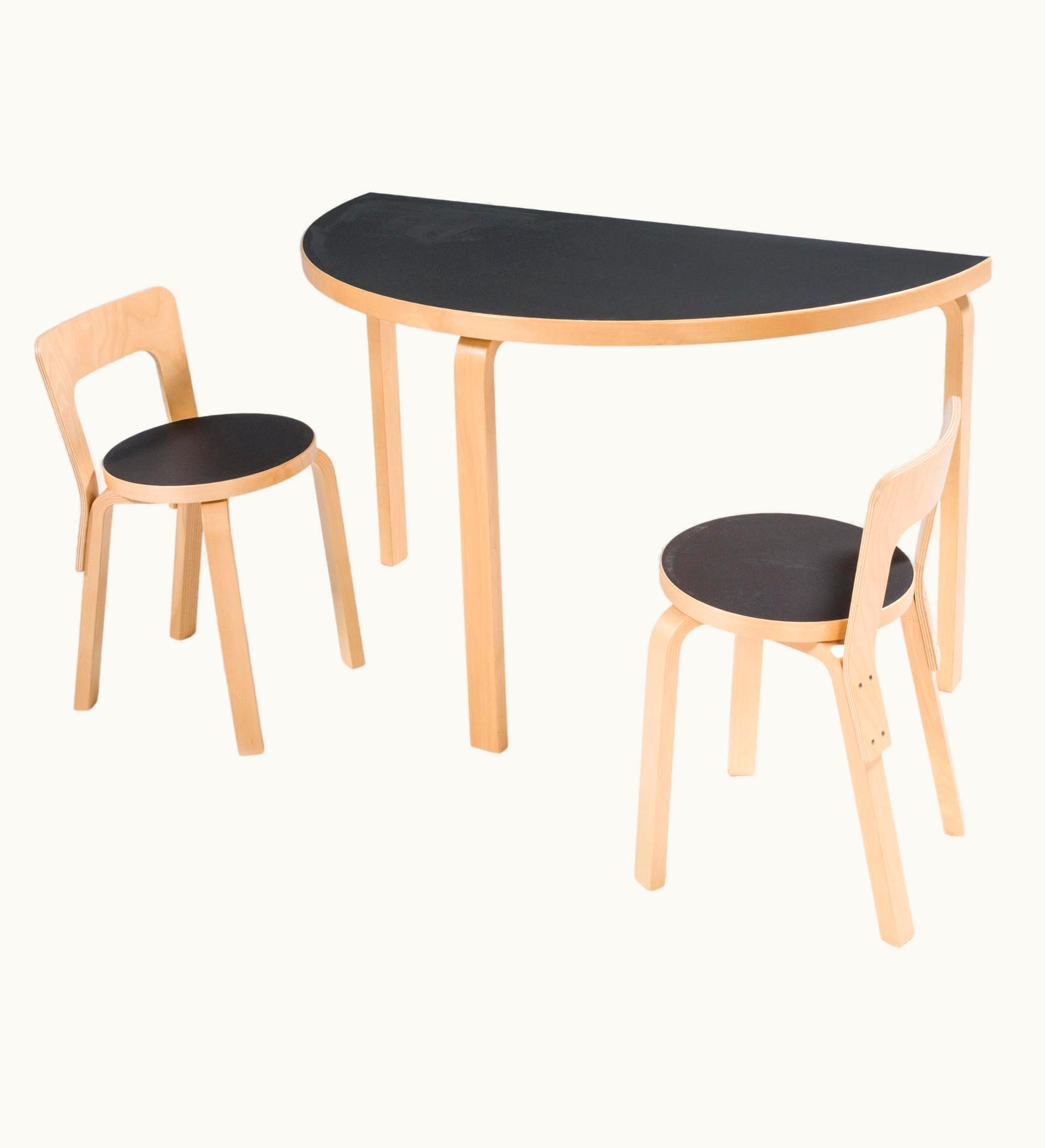 Alvar Aalto Alvar Aalto For Artek Birch & Black Linoleum 65 Chairs And Table, Set Of 3