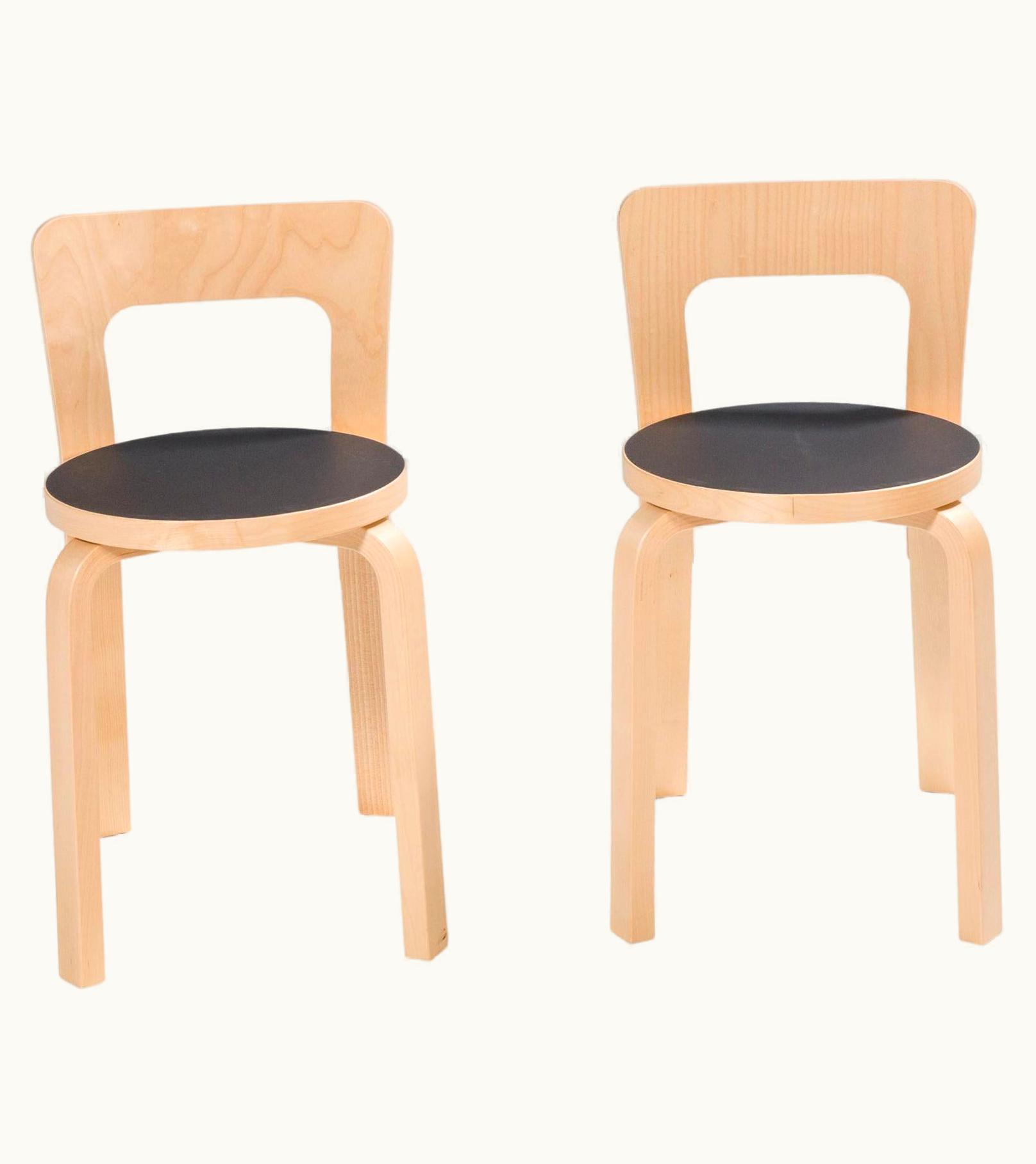 Alvar Aalto Alvar Aalto For Artek Birch & Black Linoleum 65 Dining Chairs, Set Of 2
