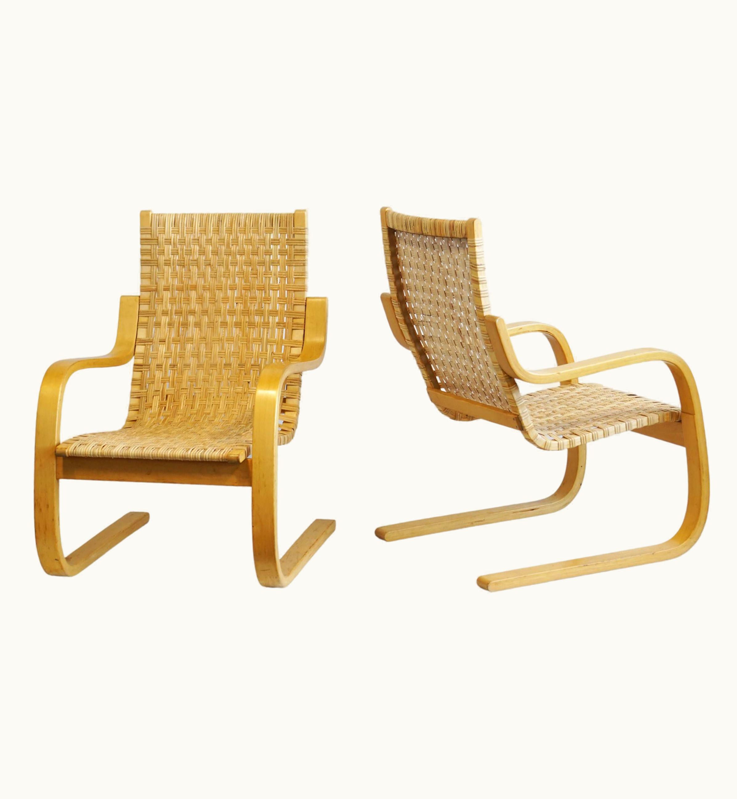 Alvar Aalto Alvar Aalto Pair Of Alvar Aalto Cantilever Chairs Model 406 By Artek In Birch Cane Webbing