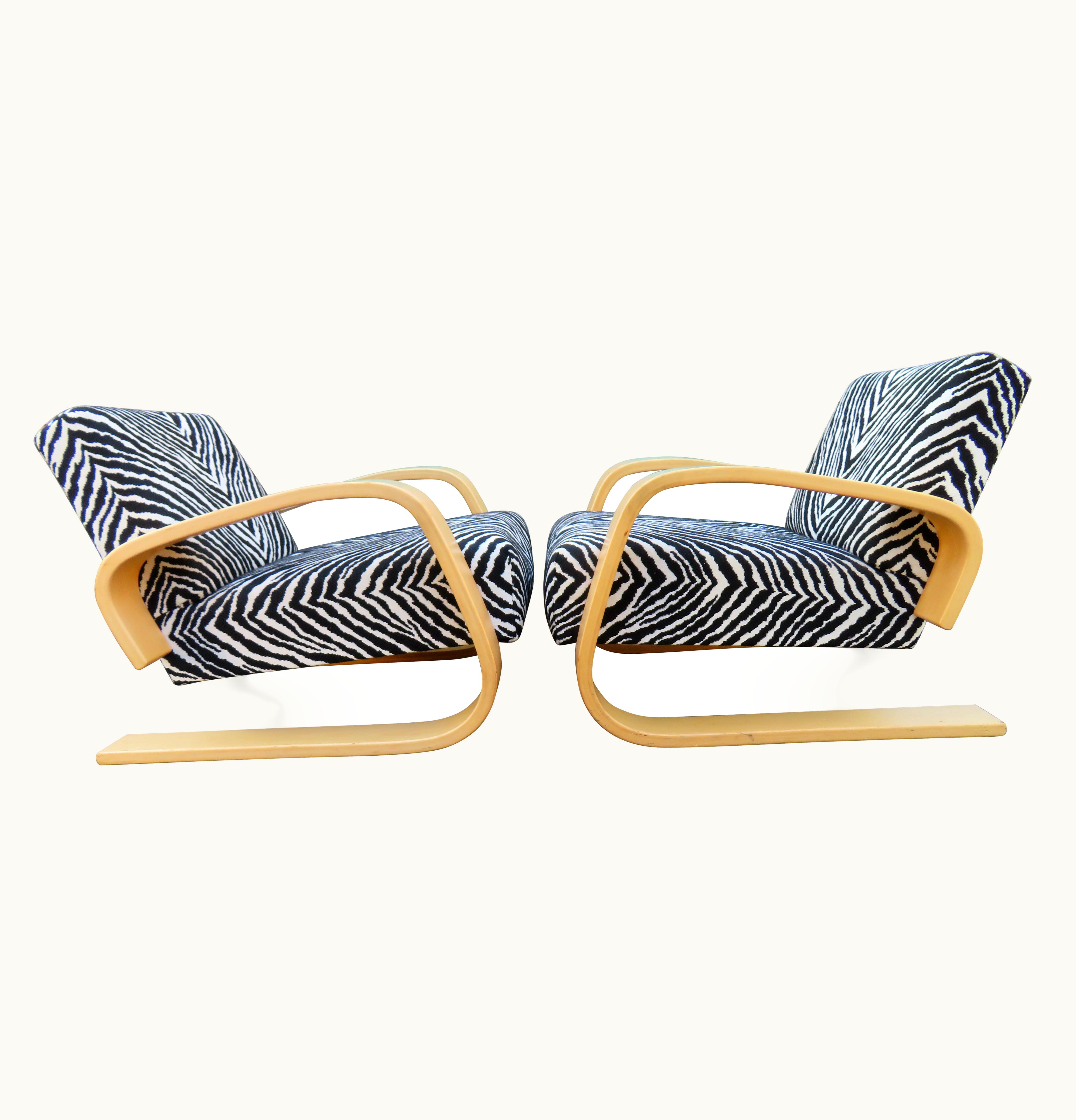 Alvar Aalto Alvar Aalto Fabulous Pair Zebra Print Alvar Aalto 400 Tank Chair By Artek Mid-Century