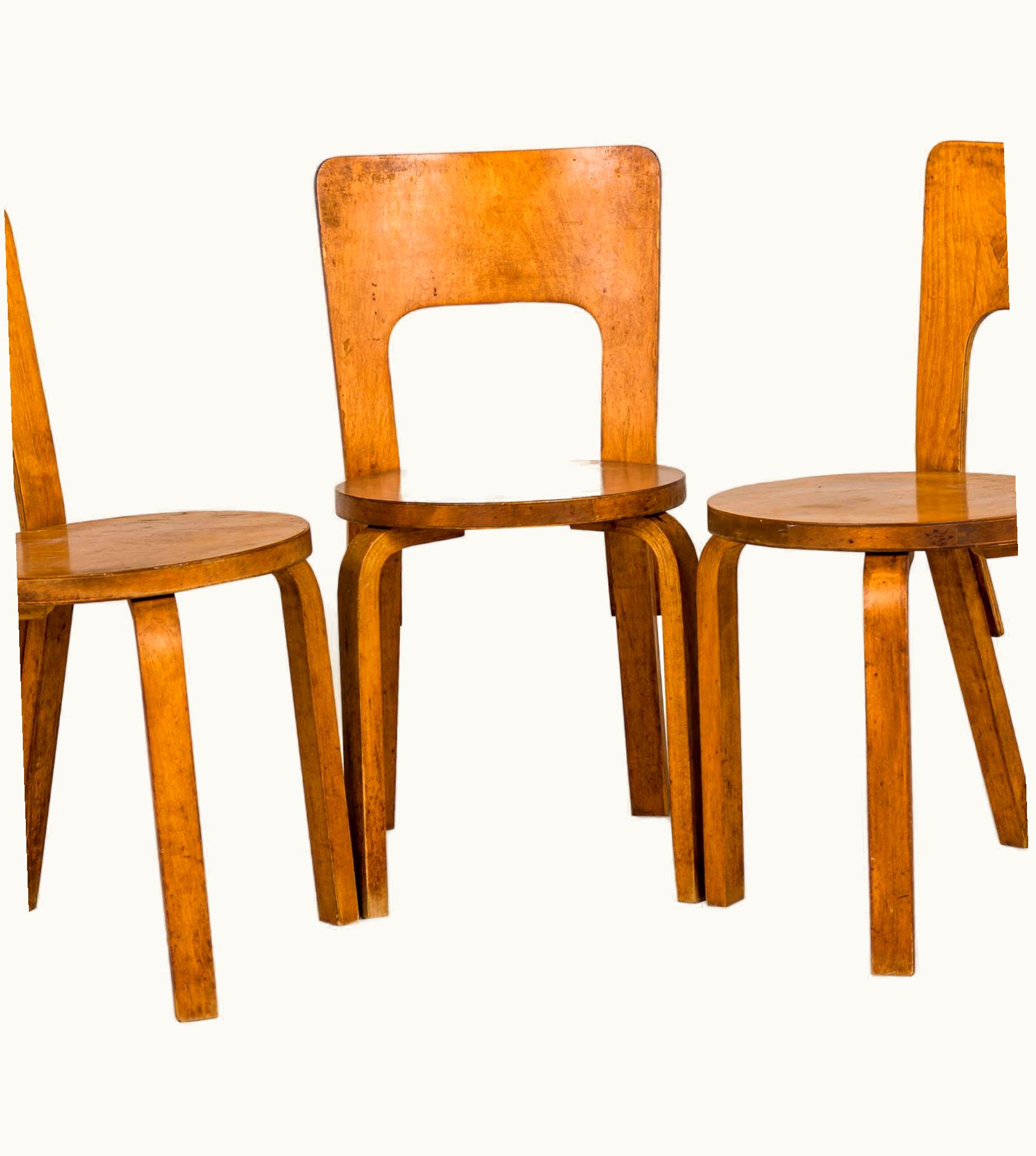 Artek;Alvar Aalto Artek;Alvar Aalto Set Of 3 Alvar Aalto For Artek Finnish Mid-Century Bent Birch Plywood Side Chair