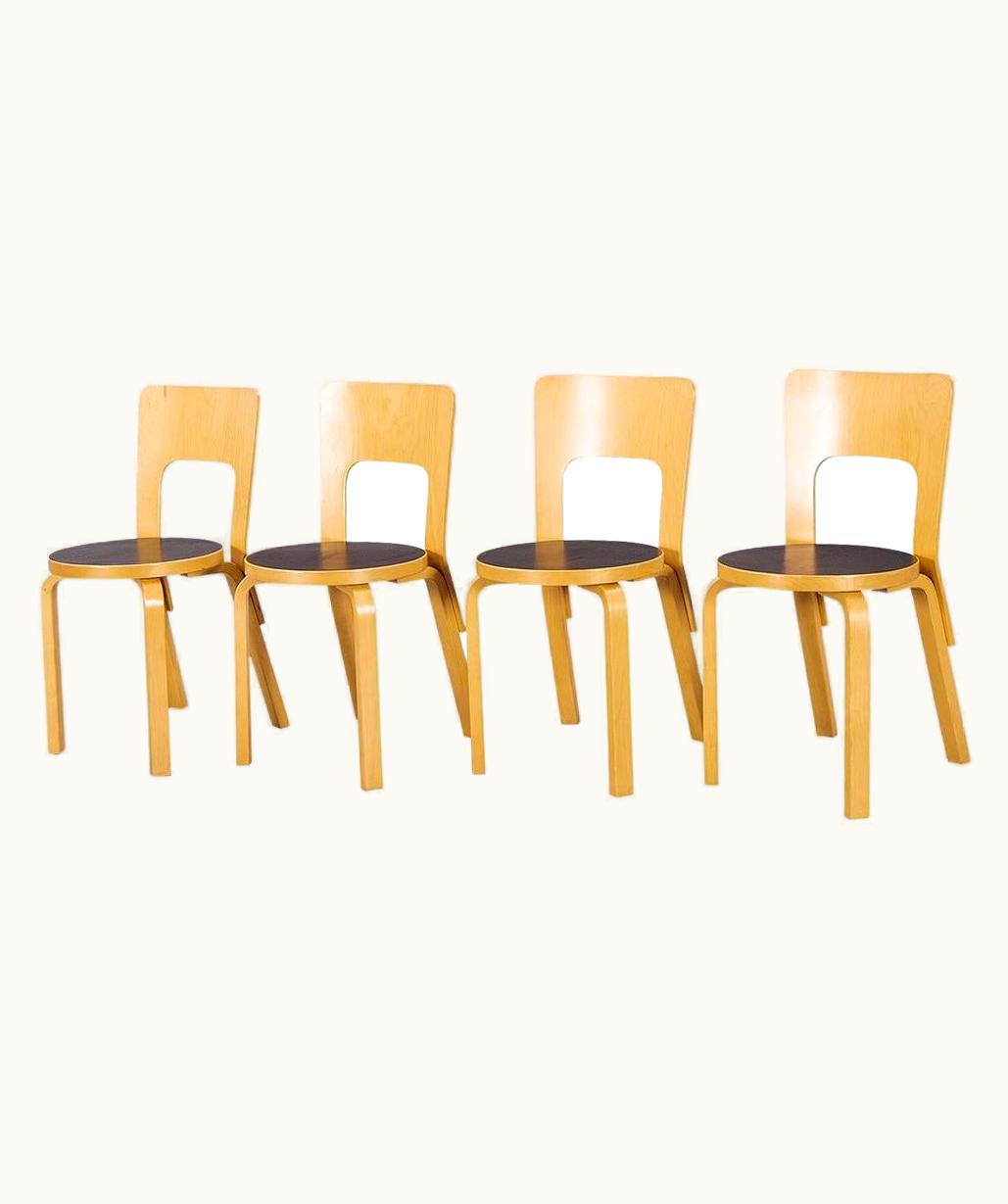 Alvar Aalto Alvar Aalto Set Of Four Birch Dining Chairs Model 66 By Alvar Aalto, Finland, 1980s