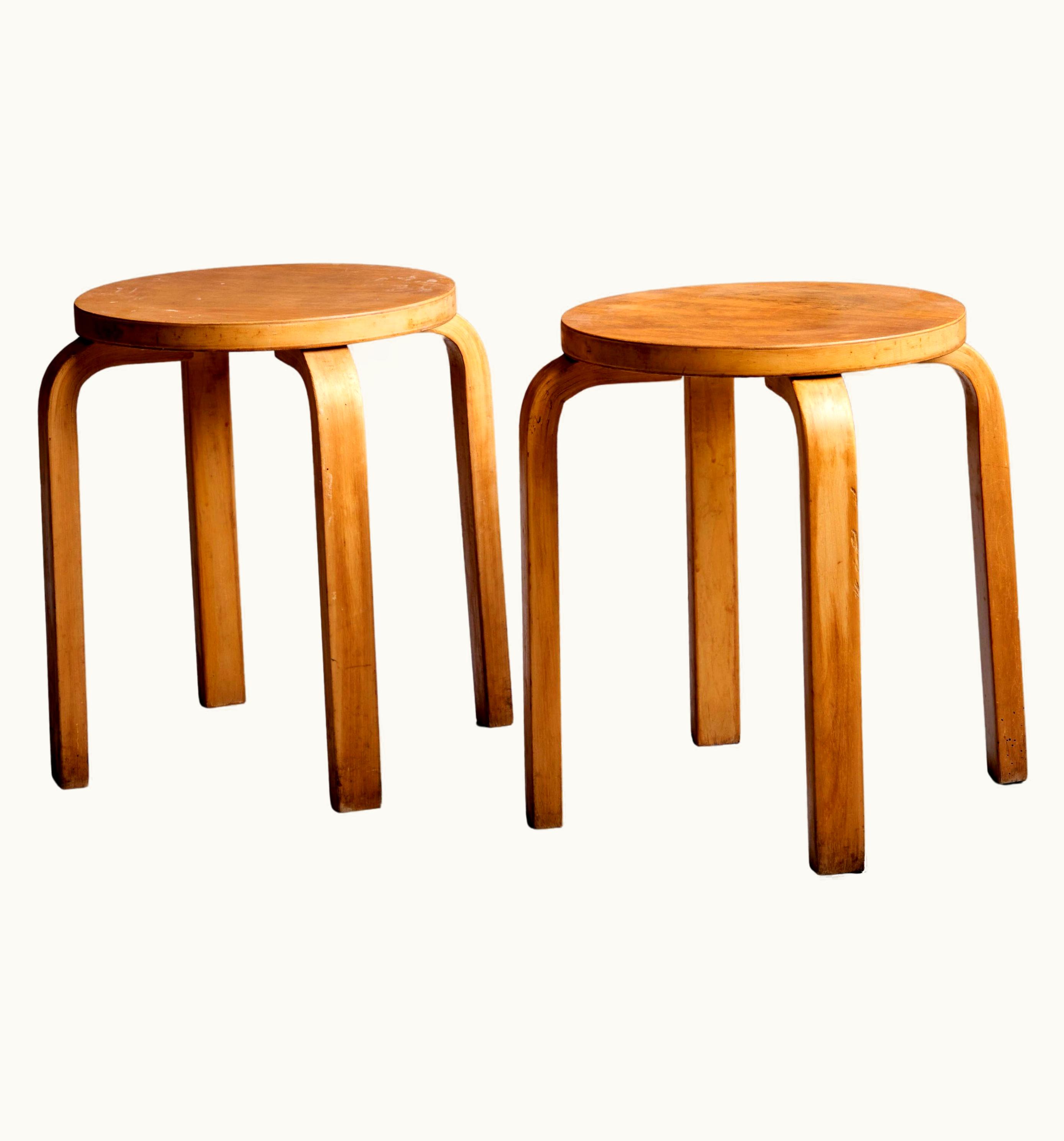 Alvar Aalto Alvar Aalto Set Of 2 Early Alvar Aalto Stools, Finland, 1950's