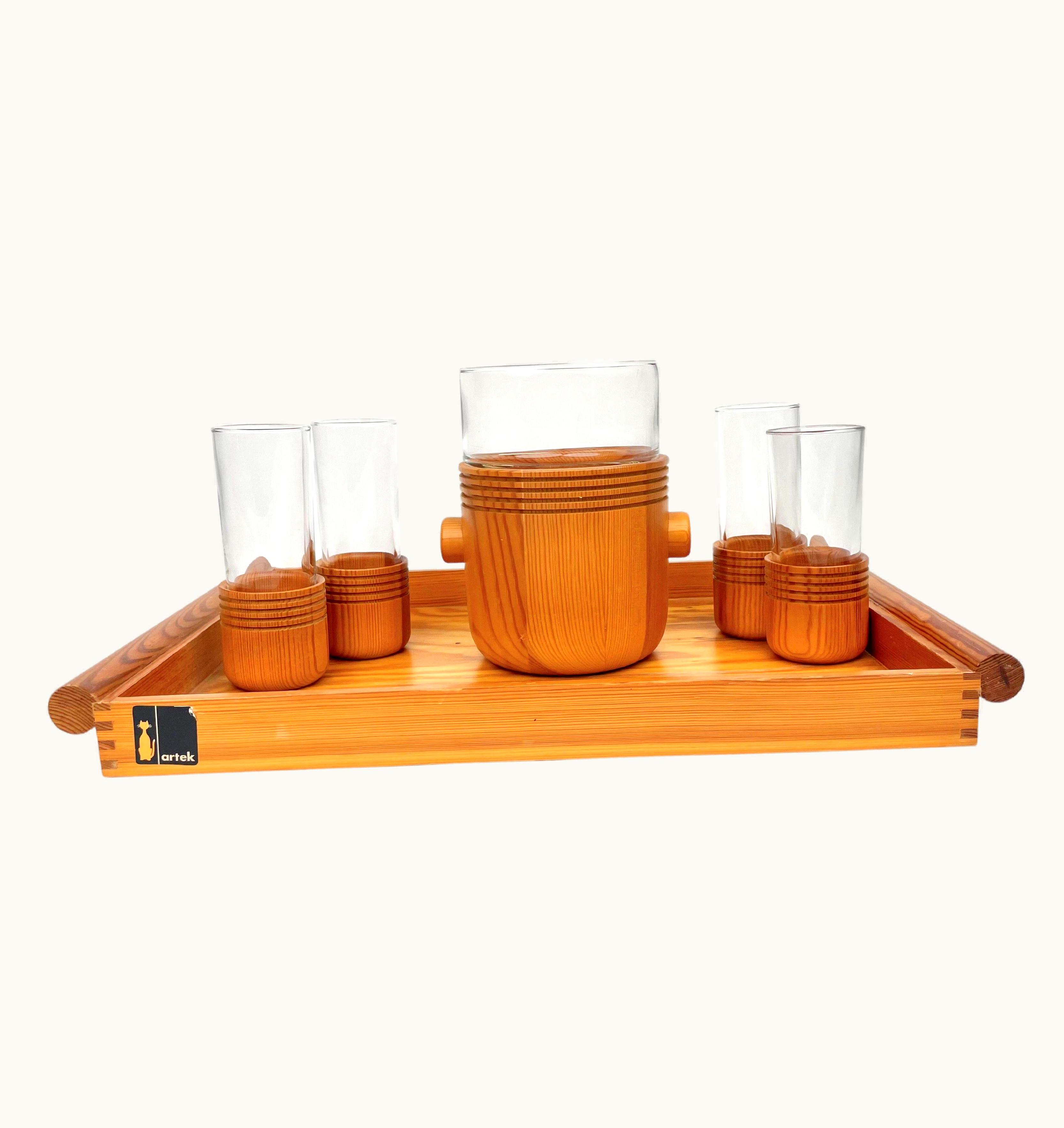 Alvar Aalto Alvar Aalto Serving Set Of Tray Ice Bucket And Glasses By Alvar Aalto For Artek, Italy 1960s