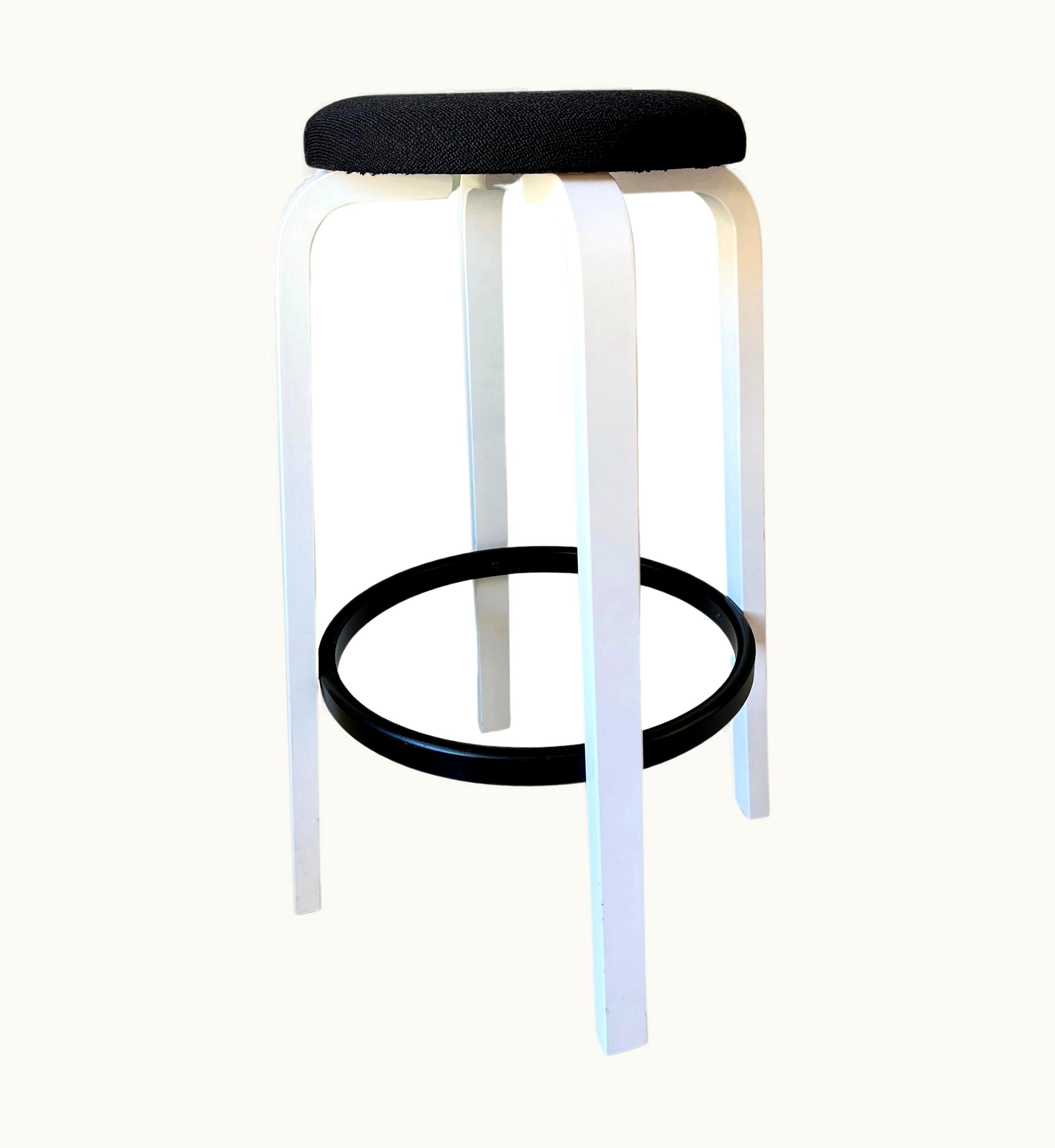 Alvar Aalto Alvar Aalto Alvar Alto Model 64 Upholstered Bar Stool In Black And White For Artek