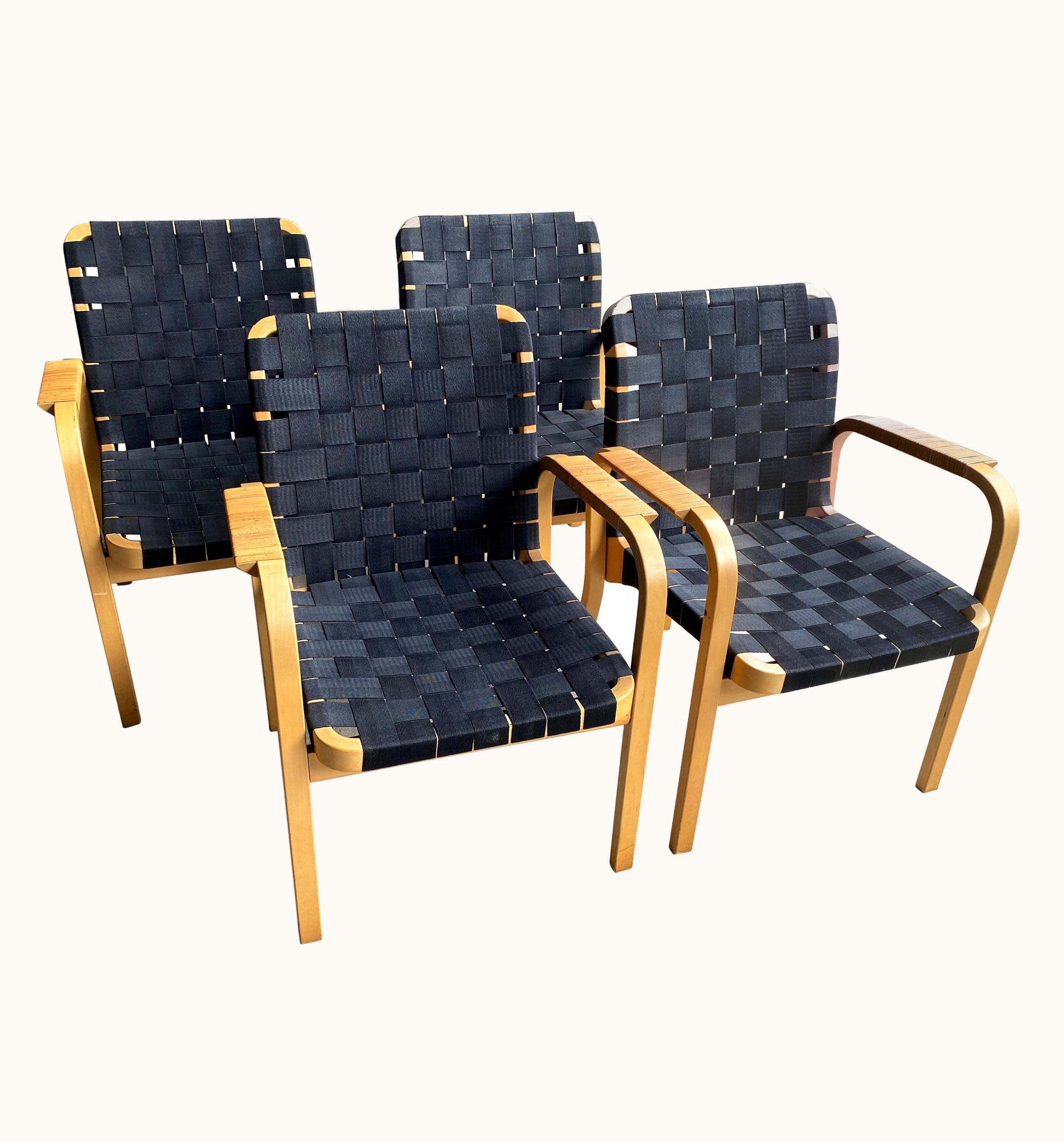 Alvar Aalto Alvar Aalto Set Of 4 Alvar Aalto Chairs With Black Straps, Finland, 1960's
