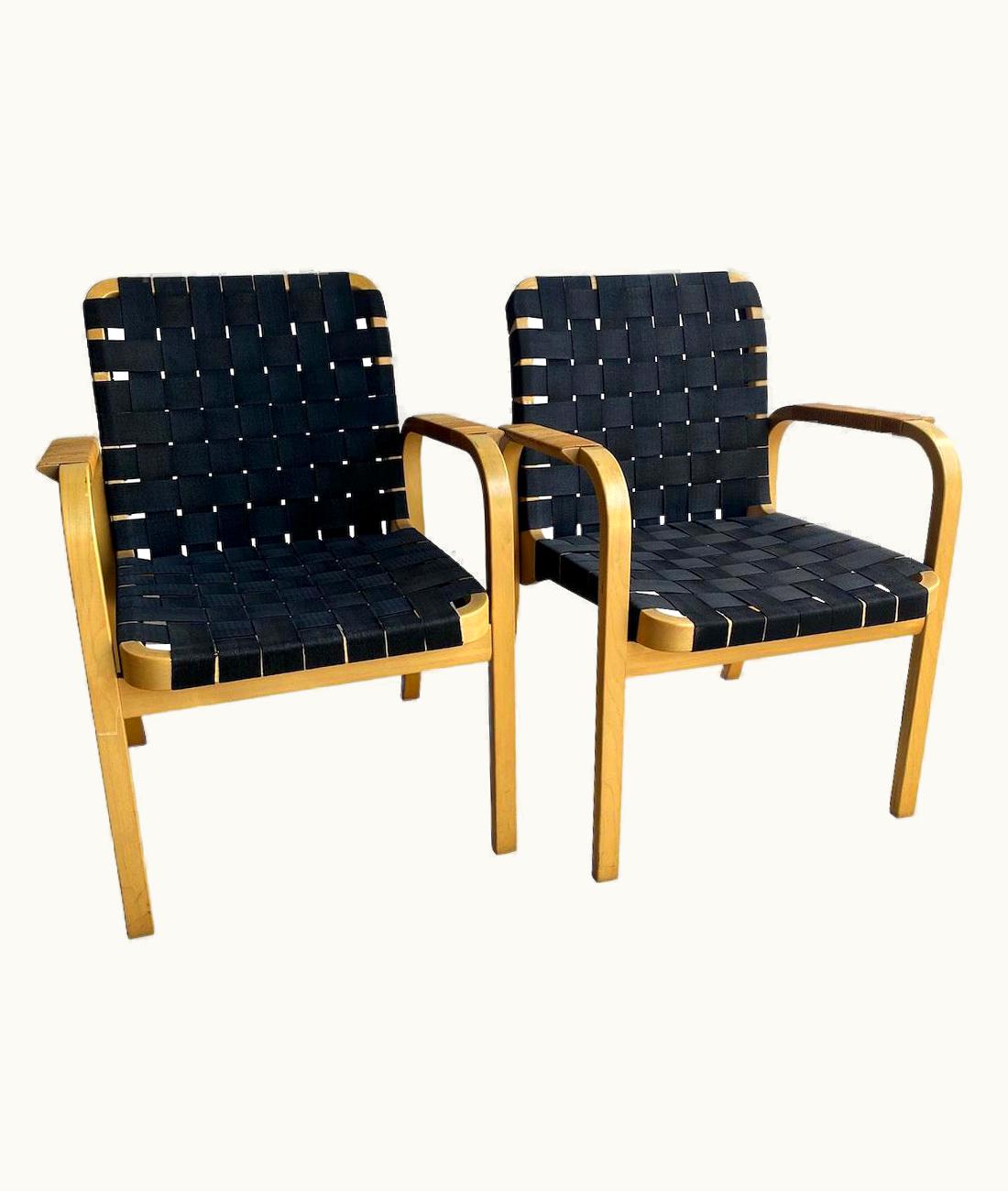 Alvar Aalto Alvar Aalto Armchairs With Black Straps, Finland, 1960's