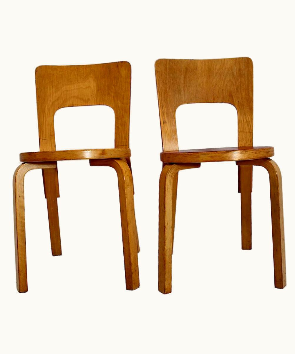 Alvar Aalto Alvar Aalto Scandinavian Modern Vintage Duo Pair Birch Red Laminate 1935 Finland