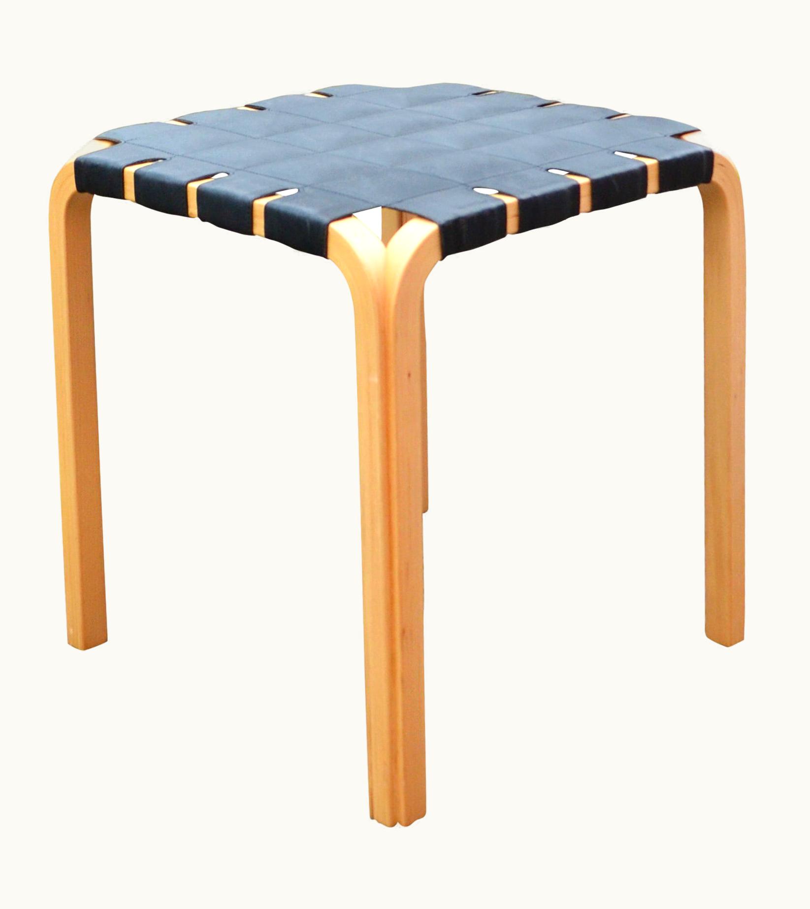 Alvar Aalto Alvar Aalto For Artek Model Y61 Stool Chair Black Leather 1 Of 2