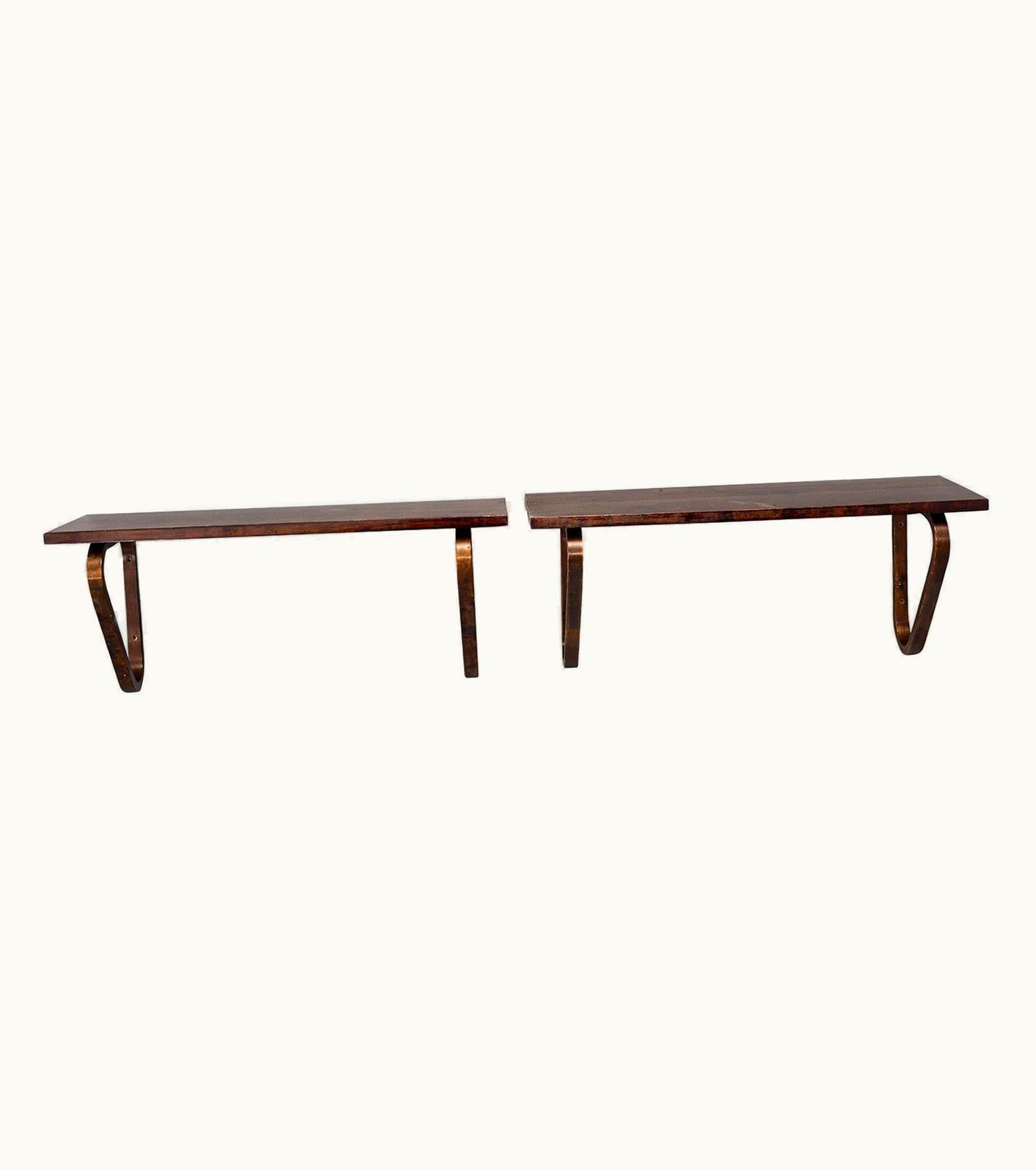 Alvar Aalto Alvar Aalto 20th Century Dark-Brown Finnish Pair Of Mahogany Wall Shelves By Alvar Aalto