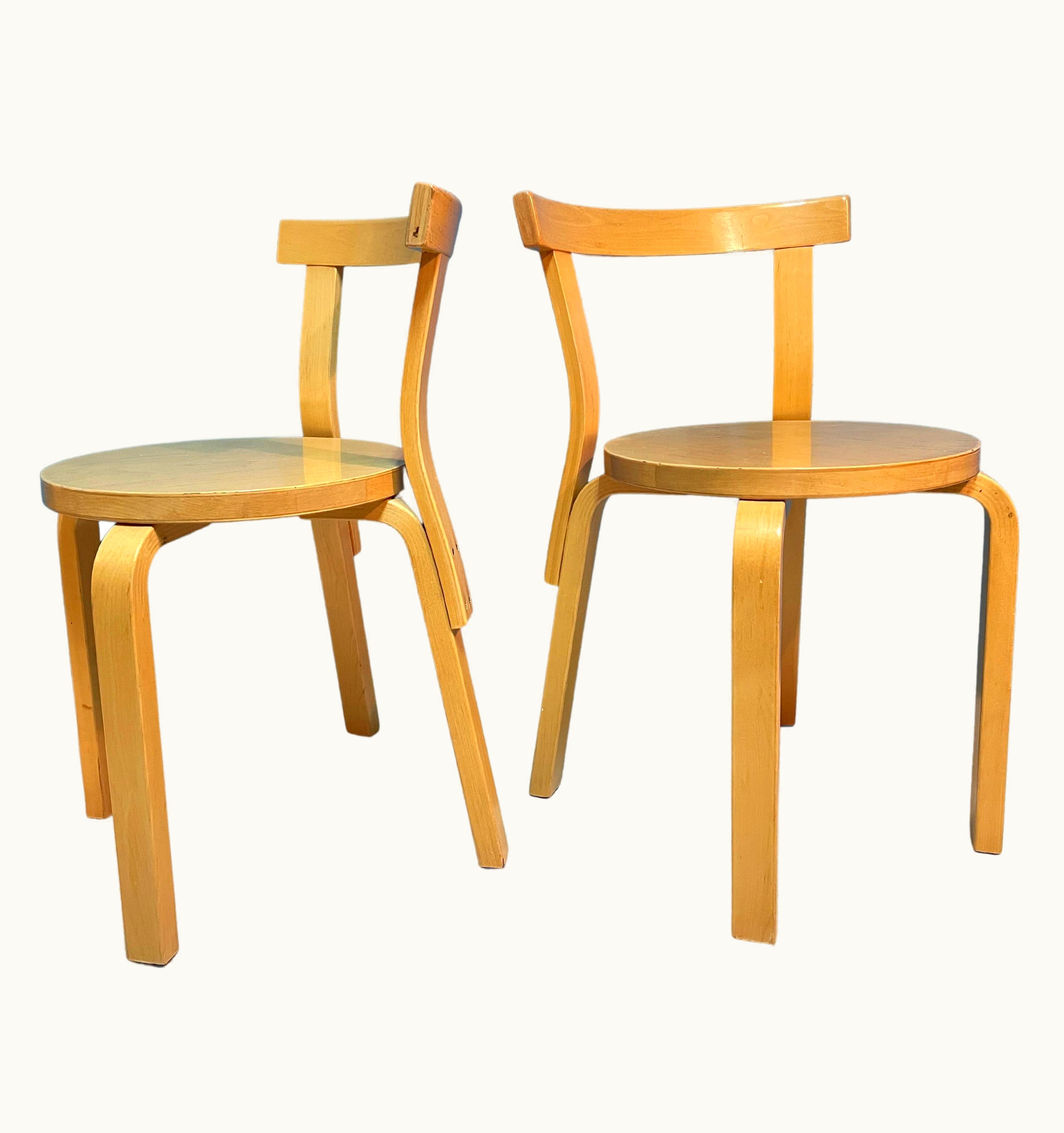 Alvar Aalto Alvar Aalto Pair Of Alvar Aalto Chairs Model 68 For Artek, Scandinavian Modern