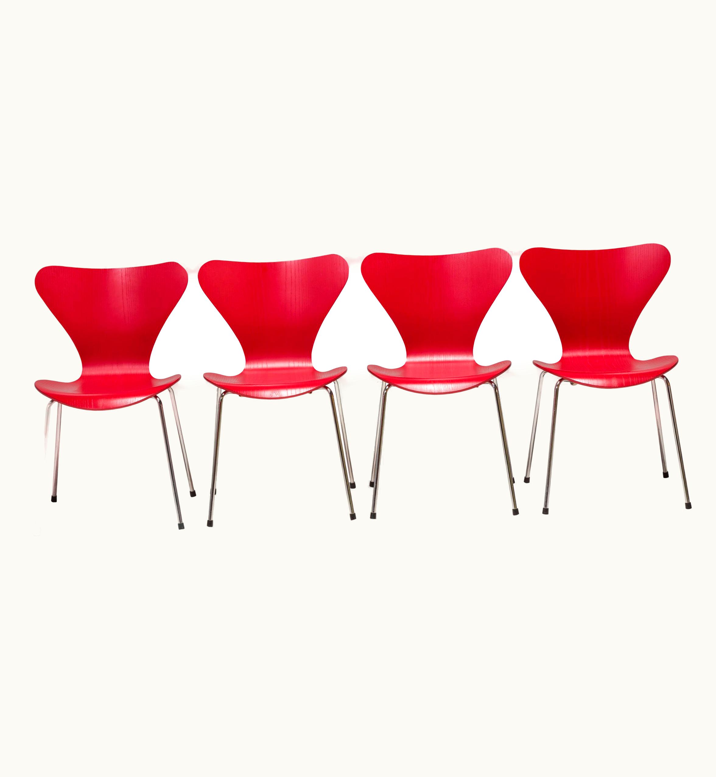 Arne Jacobsen Arne Jacobsen Fritz Hansen By Arne Jacobsen Red Series 7 Dining Chairs, Set Of 4