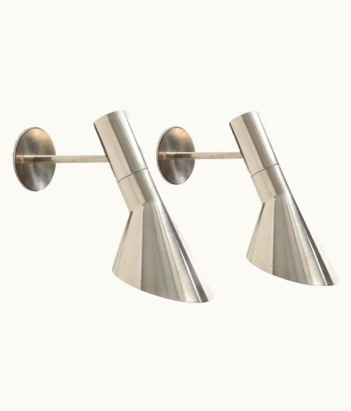 Arne Jacobsen Arne Jacobsen Rare Pair Of Vintage Steel AJ Wall Lamps By Louis Poulsen