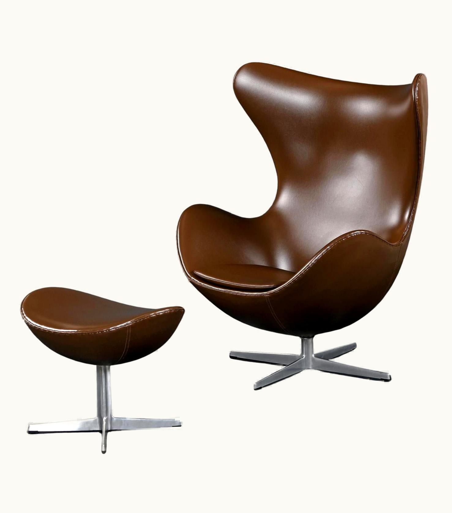 Arne Jacobsen Arne Jacobsen 1974 Original Brown Leather Arne Jacobsen For Fritz Hansen Egg Chair & Ottoman