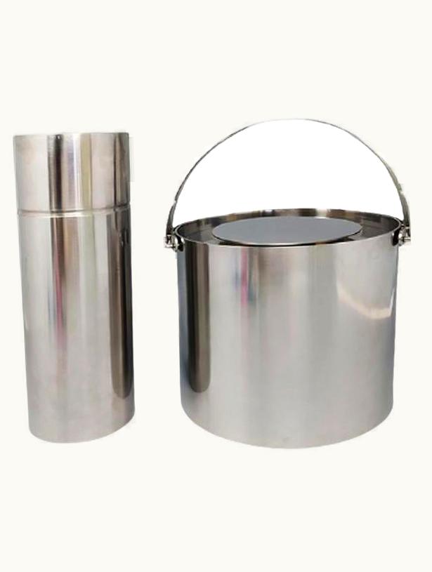 Arne Jacobsen Arne Jacobsen 1960s Gorgeous Stainless Steel Cocktail Shaker With Ice Bucket By Arne Jacobsen
