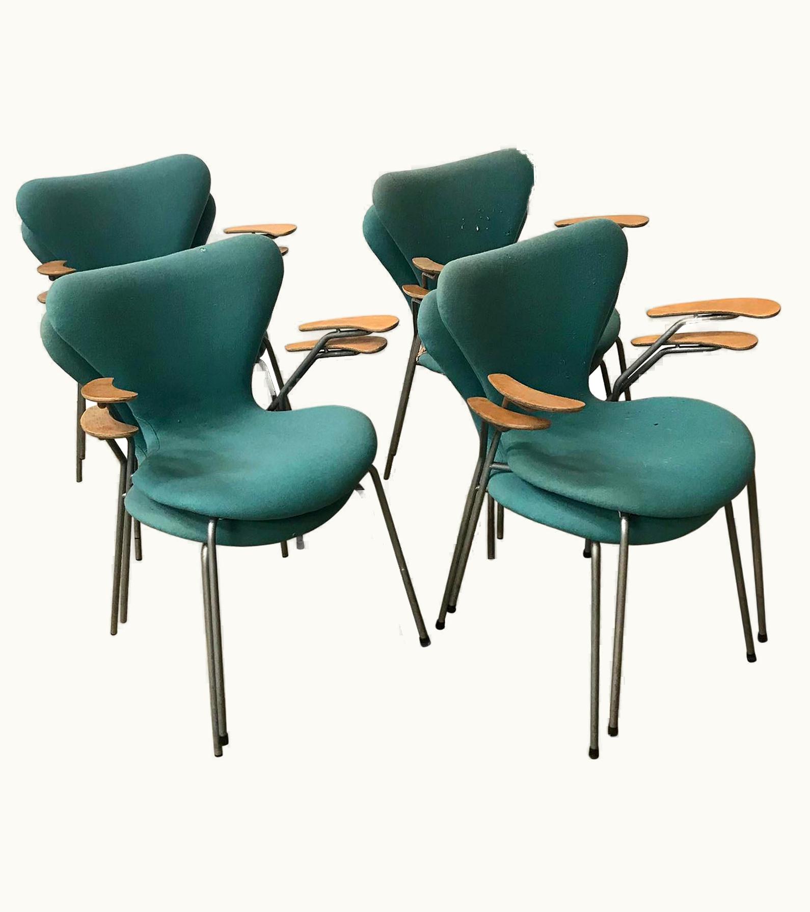 Arne Jacobsen Arne Jacobsen 1955, Arne Jacobsen, Eight Turquoise To Upholster 3207 Butterfly Armchairs