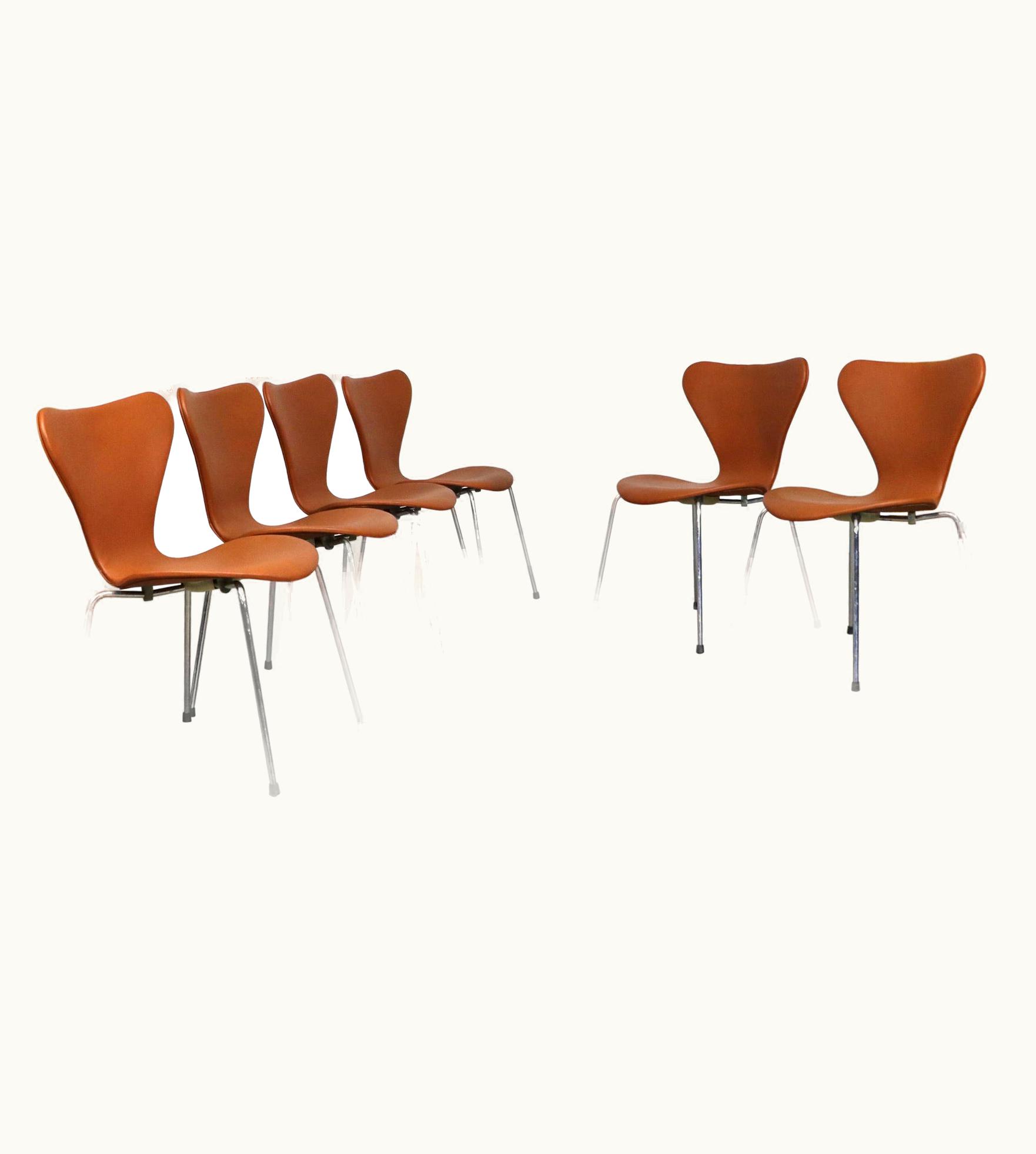 Arne Jacobsen Arne Jacobsen Set Of 6 Butterfly Chairs In Cognac Leather By Arne Jacobsen For Fritz Hansen