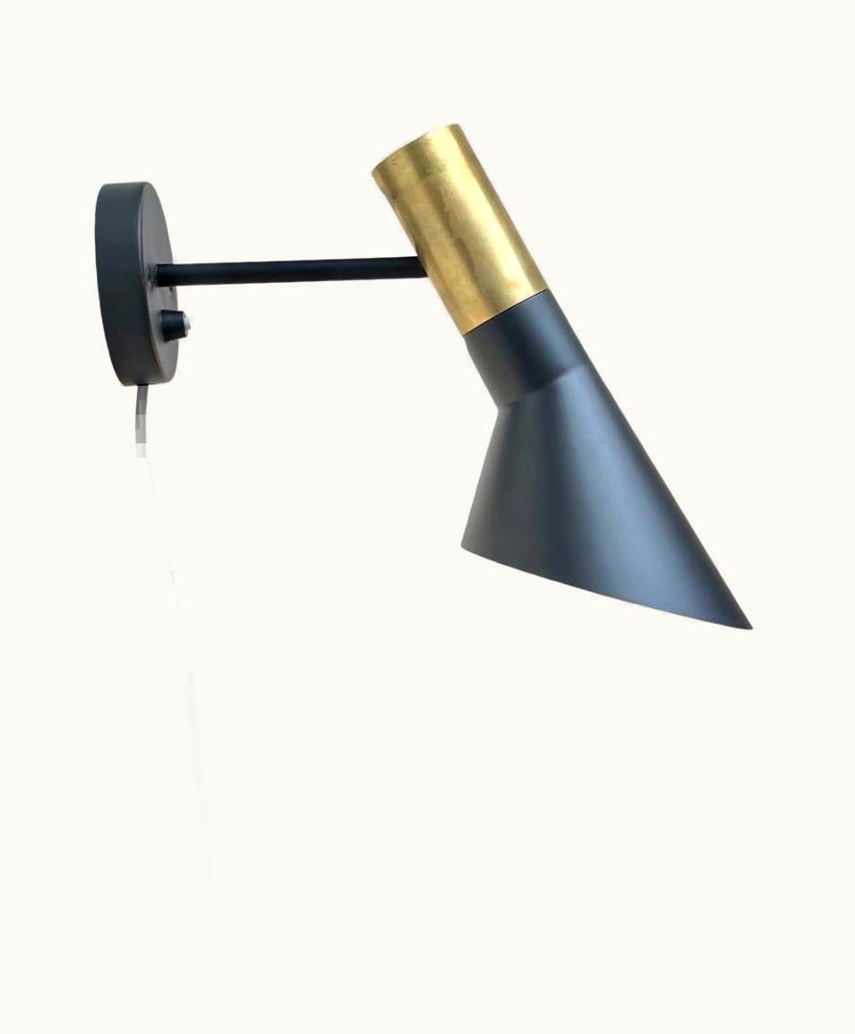 Arne Jacobsen Arne Jacobsen Vintage Black AJ Wall Lamp In Brass By Arne Jacobsen For Louis Poulsen, 1960s