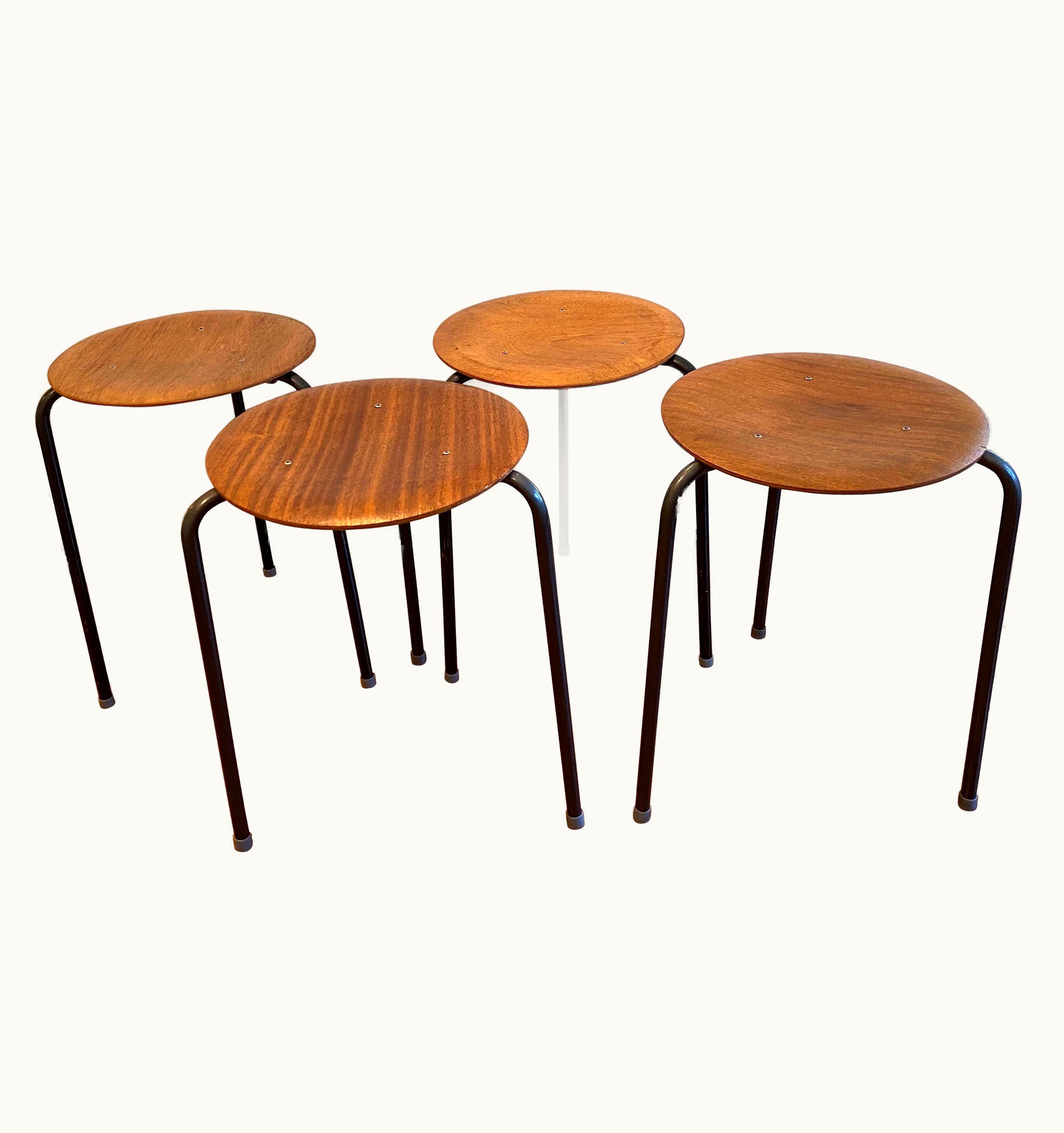 Arne Jacobsen Arne Jacobsen Set Of Four Stacking Teak Stools By Arne Jacobsen