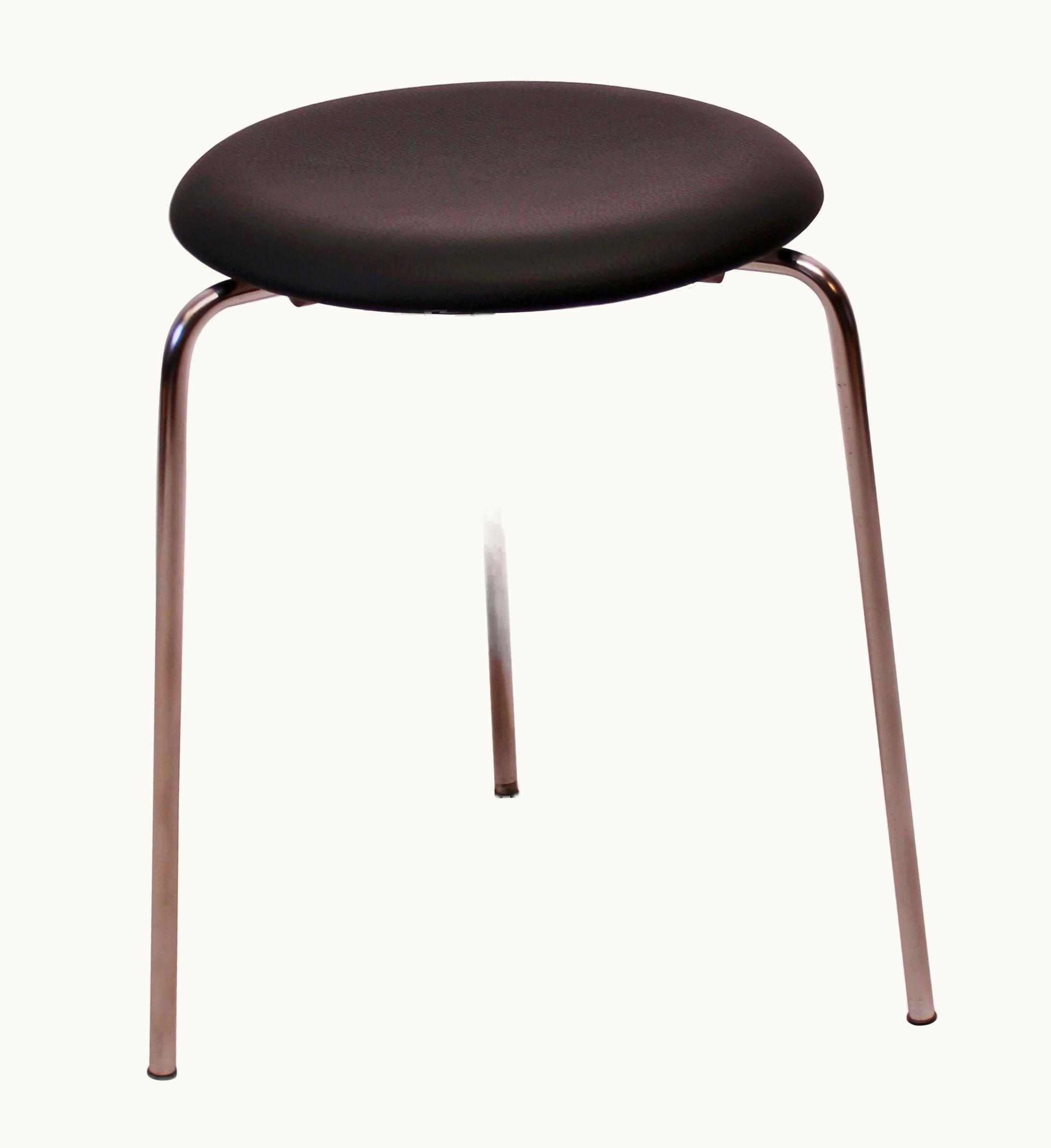 Arne Jacobsen Arne Jacobsen Dot Stool With Black Leather Designed By Arne Jacobsen, 1971