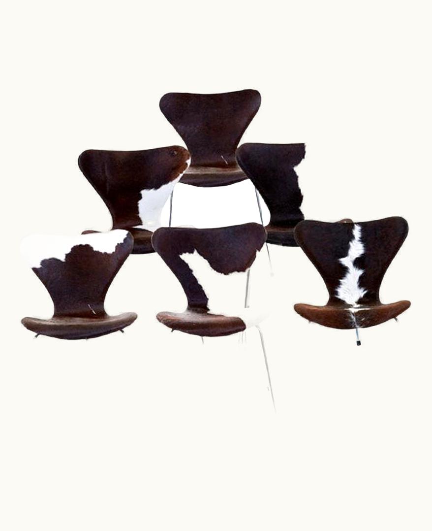 Arne Jacobsen Arne Jacobsen For Fritz Hansen Model 3107 Cowhide Chairs, Set Of 6