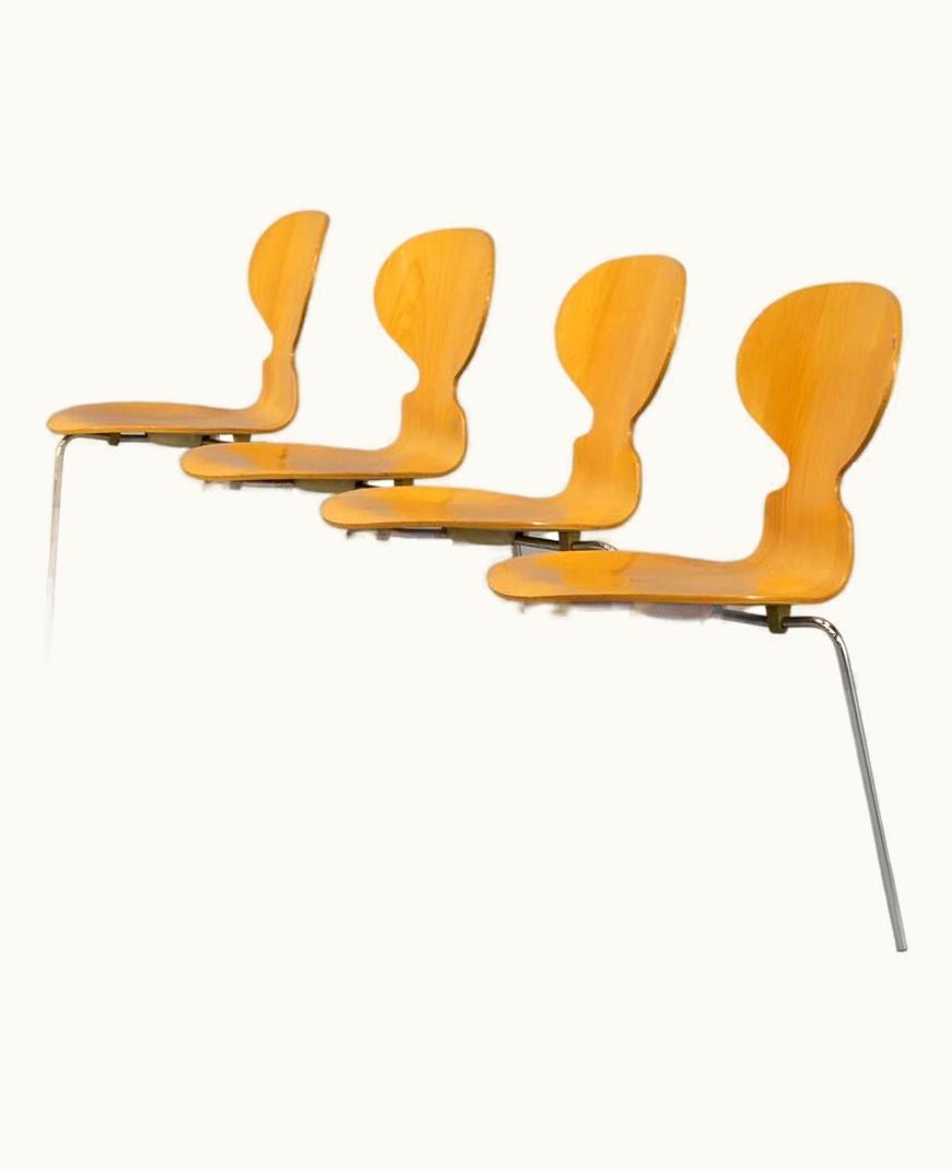 Arne Jacobsen 80s Arne Jacobsen Plywood Original 'Model 3100 Ant' Chair For Fritz Hansen Set/4