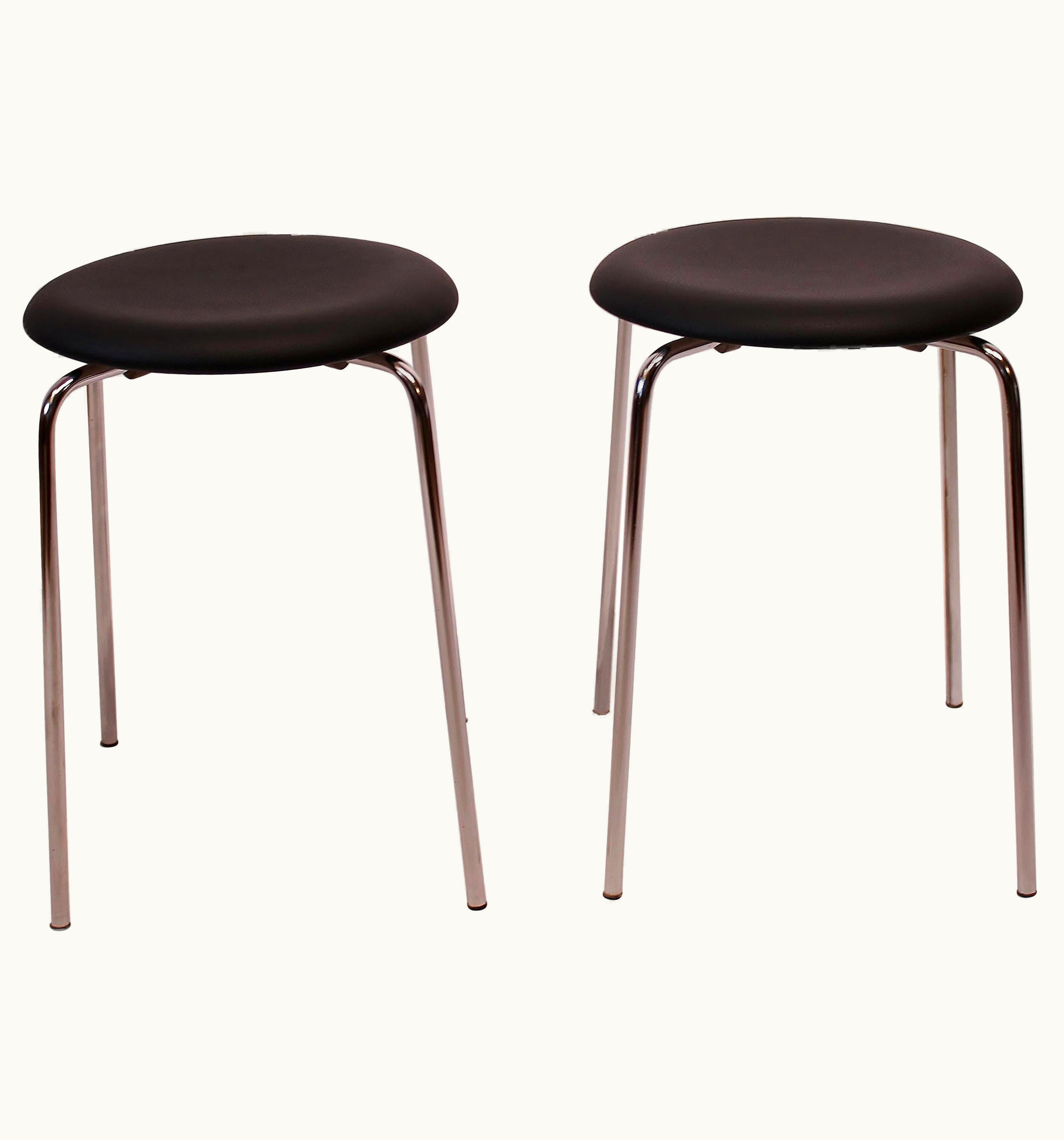 Arne Jacobsen Arne Jacobsen Pair Of Dot Stools Upholstered With Black Leather By Arne Jacobsen, 1971