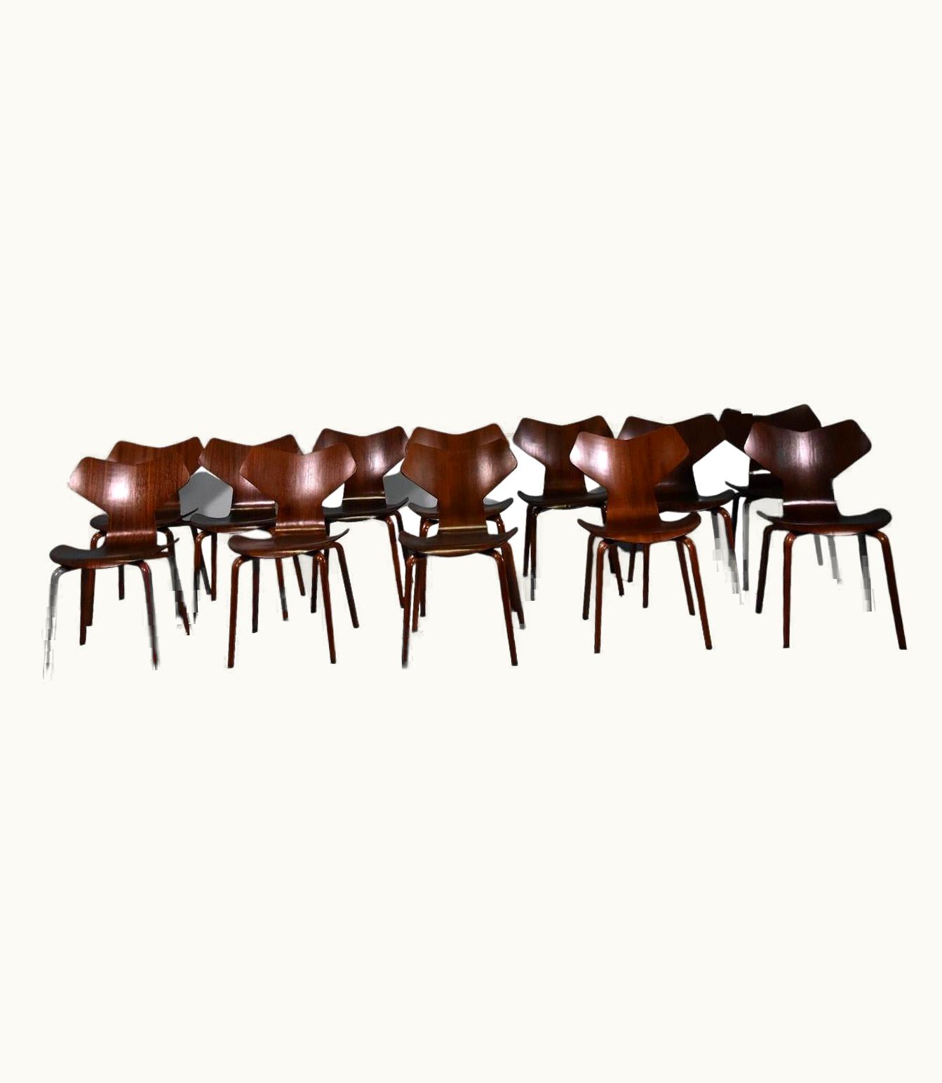 Arne Jacobsen Arne Jacobsen Set Of Twelve Wooden Chairs Model Grand Prix By Arne Jacobsen For Fritz Hansen