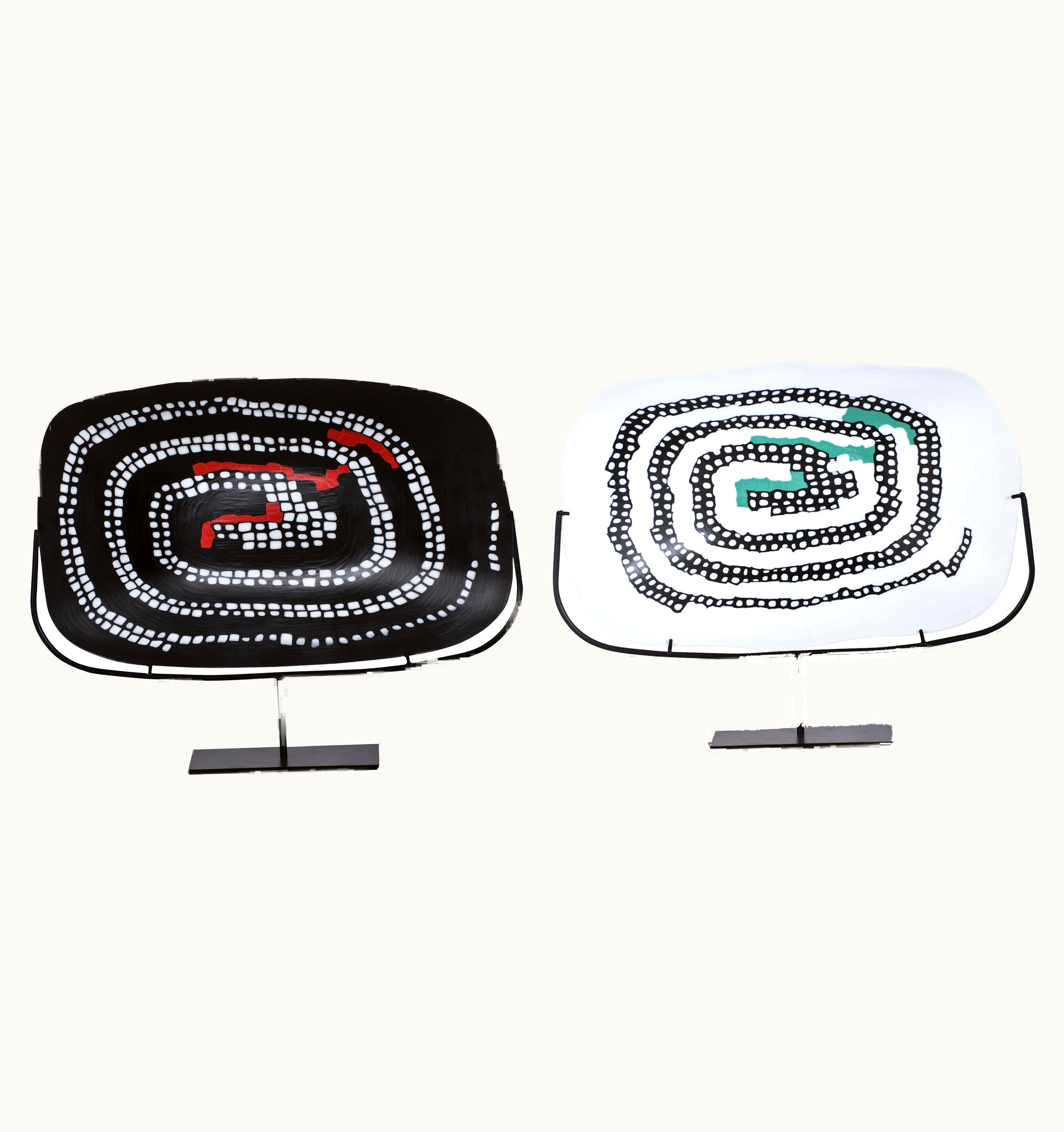 Carlo Scarpa Carlo Scarpa Venini Serpente Plate In Black With Coral Red Detail By Carlo Scarpa