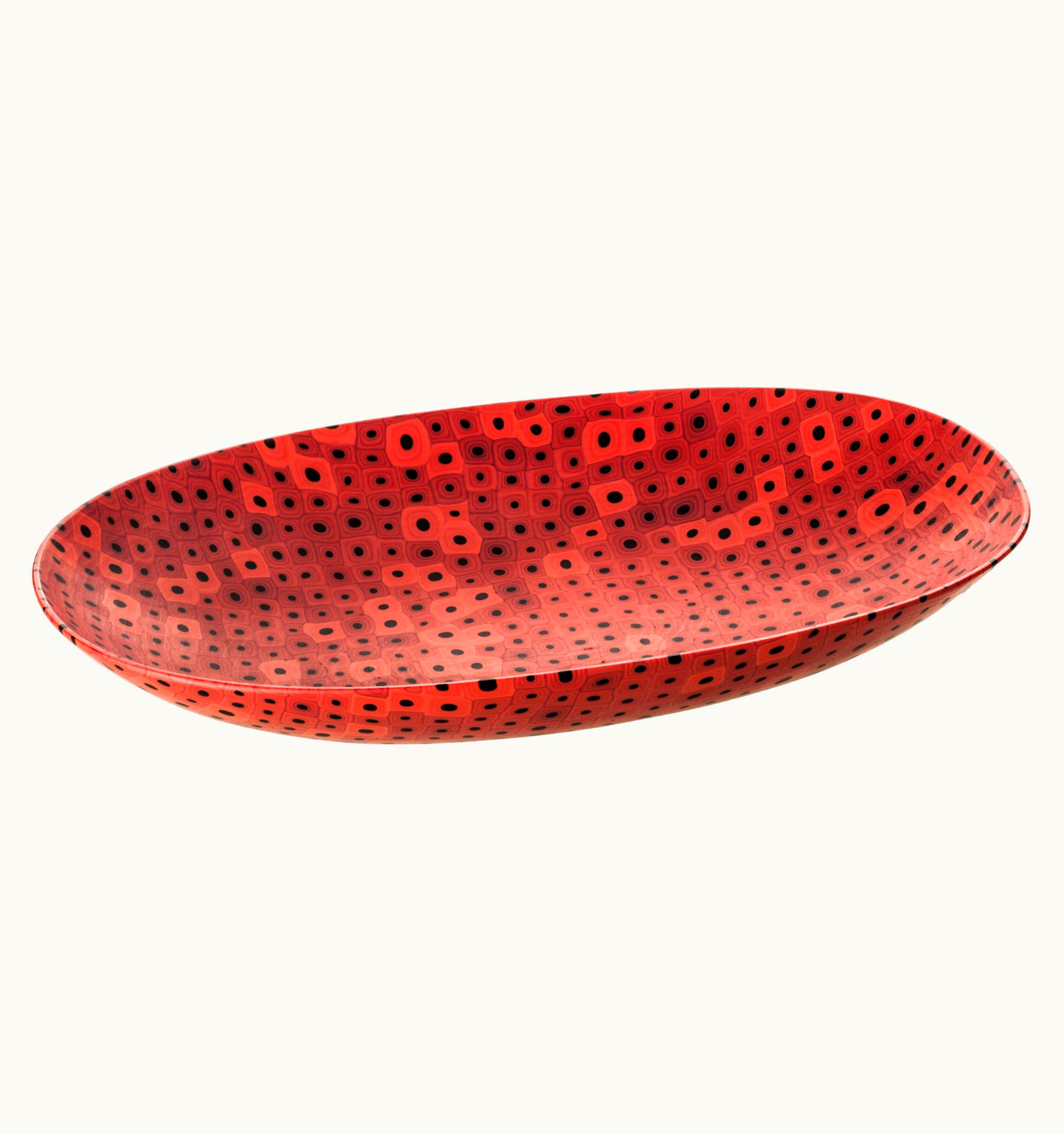 Carlo Scarpa Carlo Scarpa Venini Murrine Opache Plate In Coral & Black By Carlo Scarpa