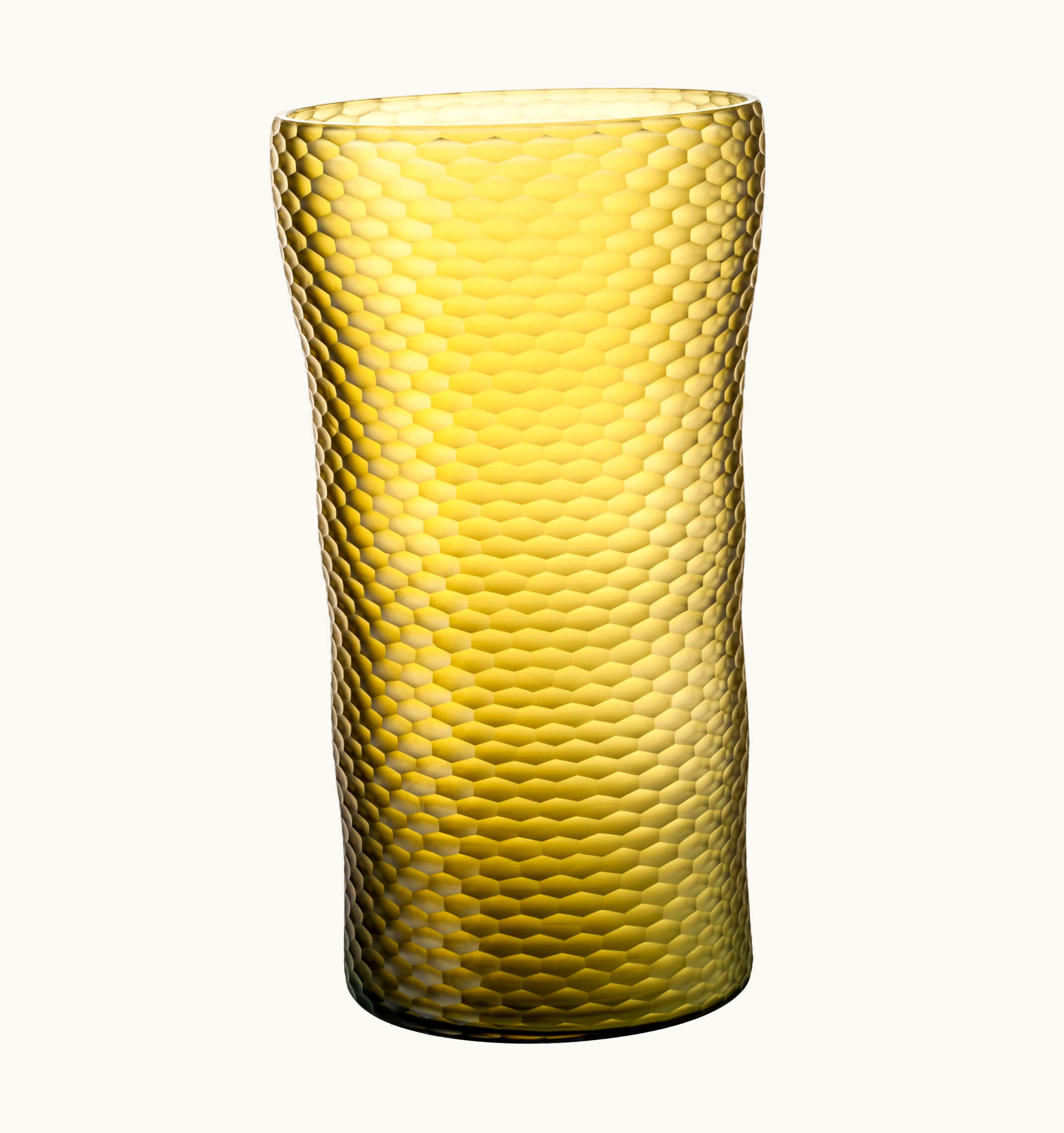 Carlo Scarpa Carlo Scarpa Venini Battuto A Nido D'ape Glass Vase In Straw Yellow By Carlo Scarpa